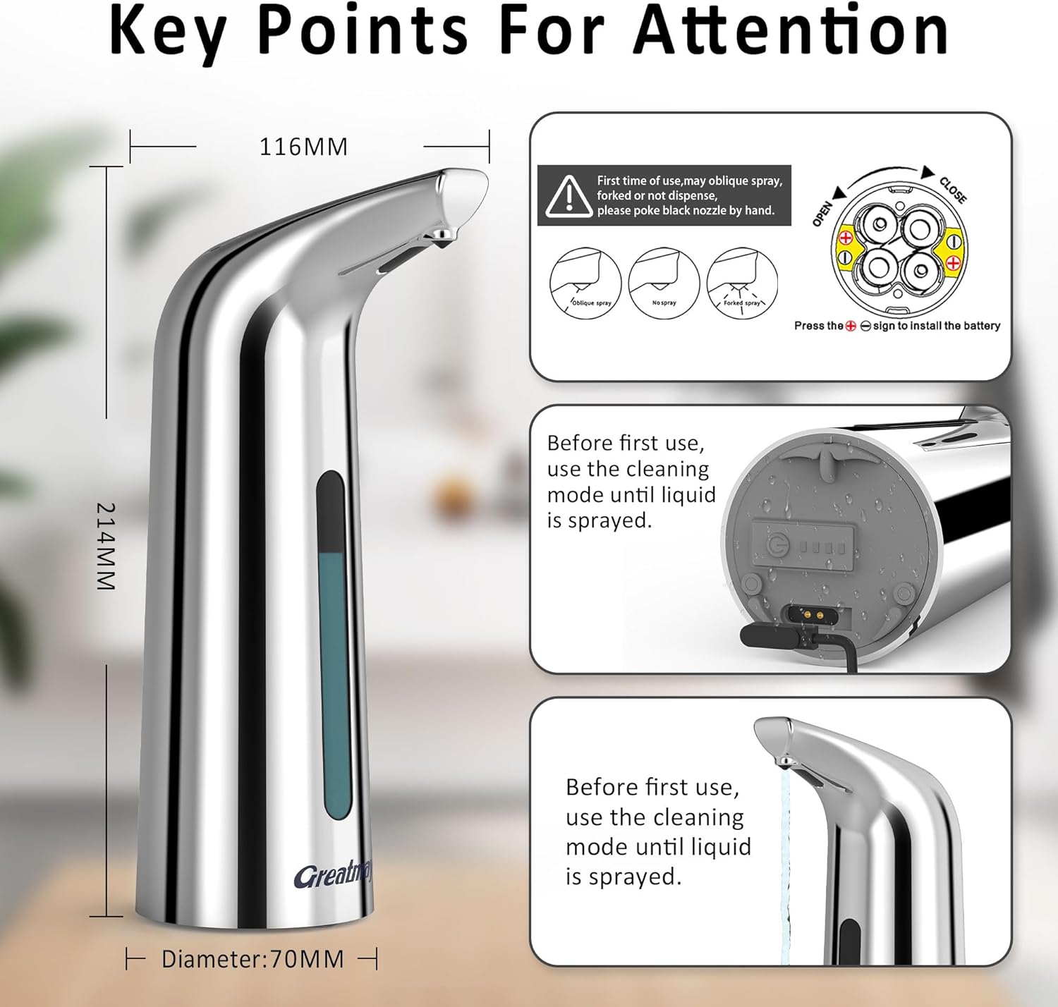Convenient Automatic Soap Dispenser,4 Adjustable Levels Touchless Hand Sanitizer Pump with Infrared