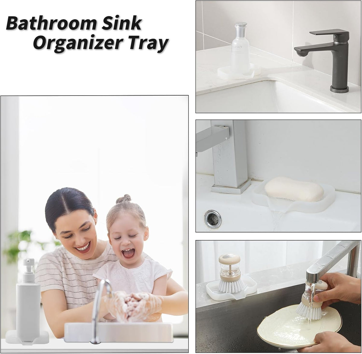 Silicone Bathroom Soap Dishes with Drain Spout-Bathroom and Kitchen Sink Organizer,Sponge