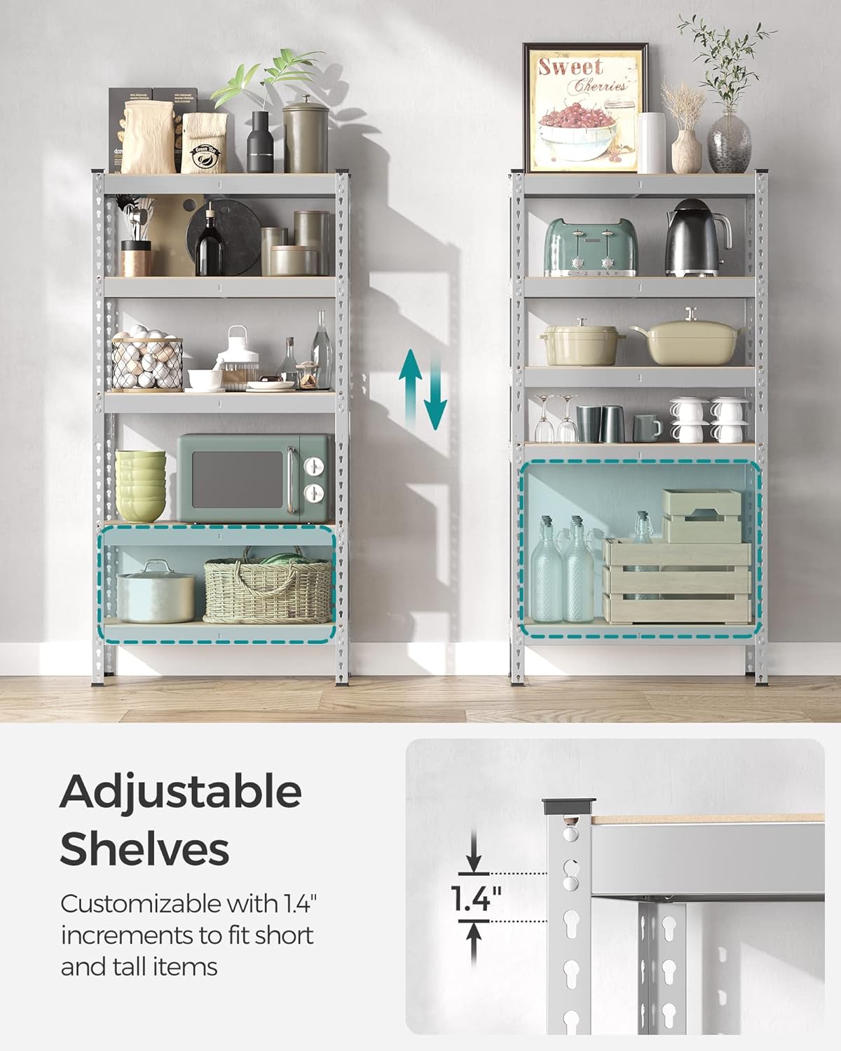 SONGMICS 5-Tier Storage Shelves, Load 2310 lb, Set of 2 Garage Storage, Boltless Assembly