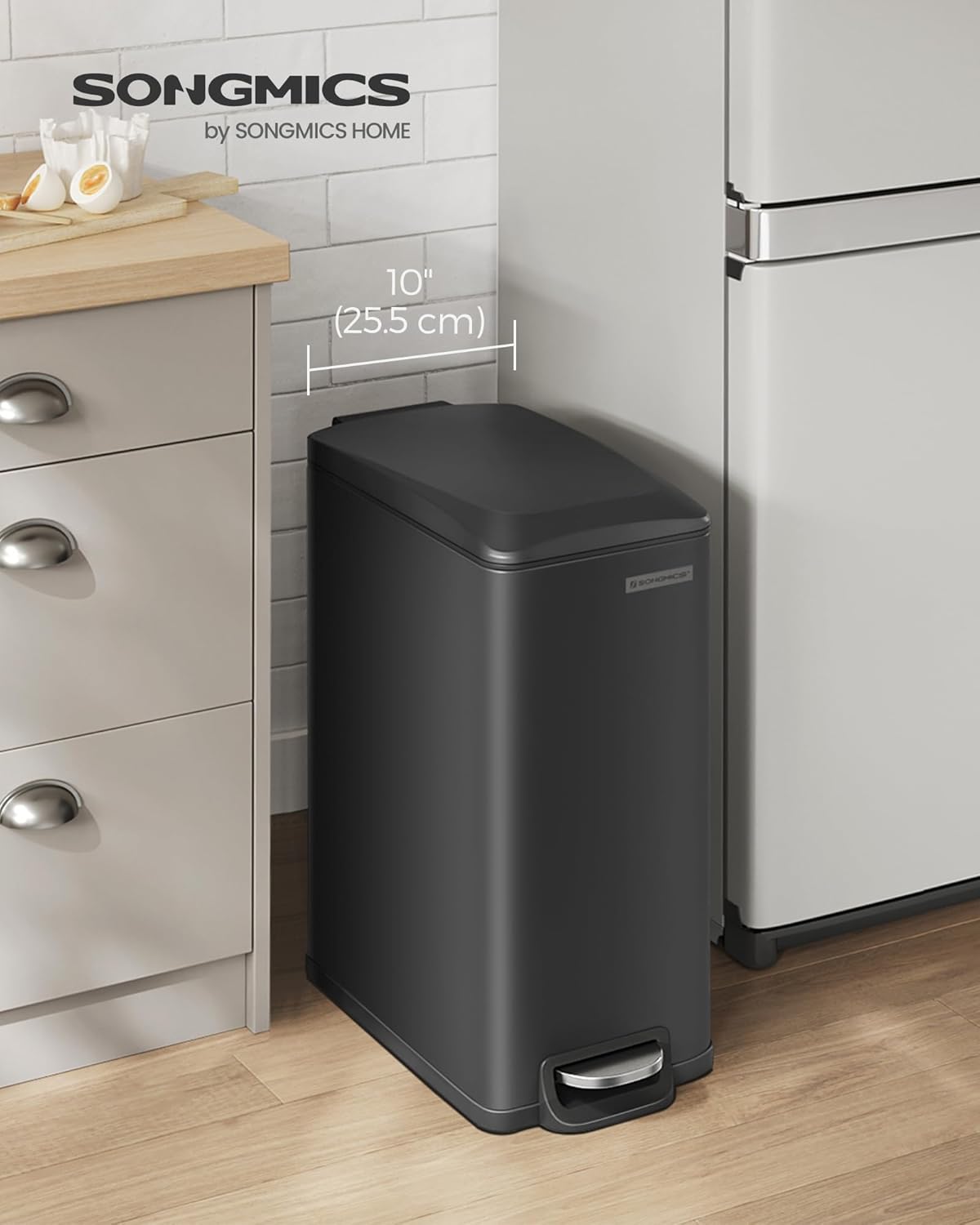SONGMICS Slim Trash Can, 13-Gallon (50 L) Garbage Can for Narrow Spaces with Soft-Close Lid, Inner