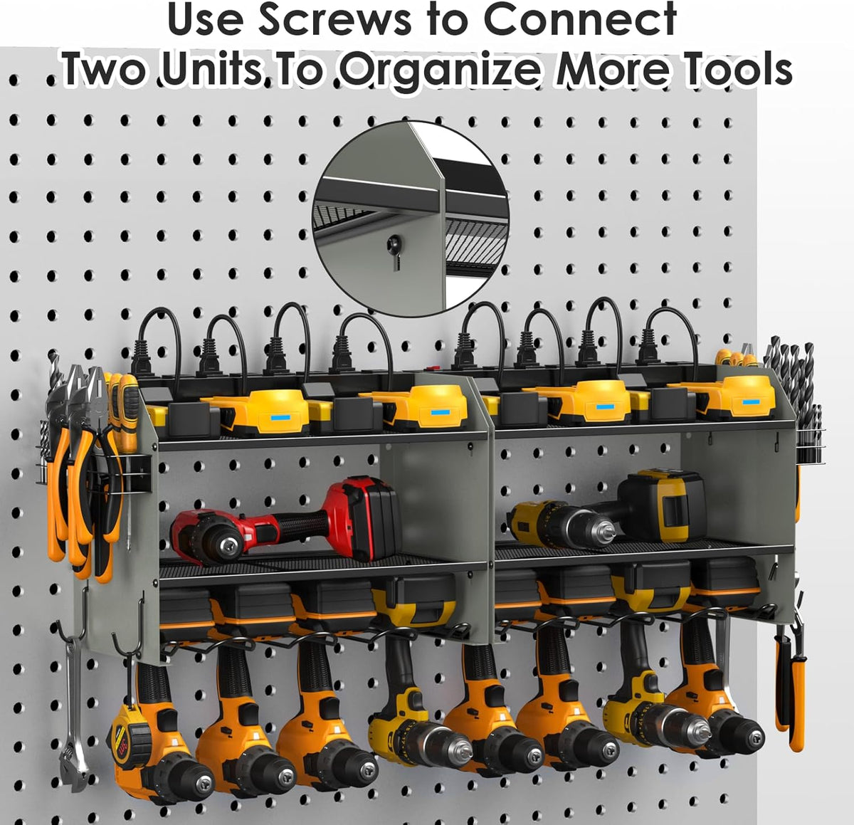 CCCEI Modular Power Tool Organizer Wall Mount with Charging Station. Garage 4 Drill Storage Shelf