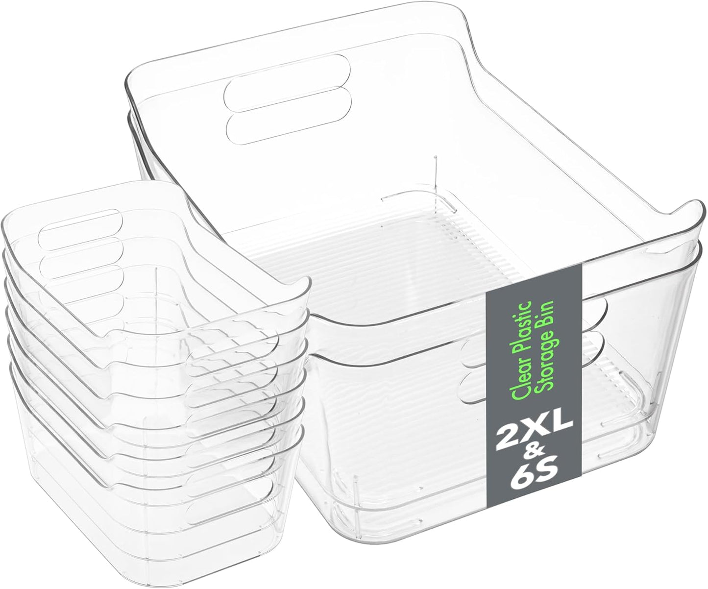 Tiawudi Set of 8 Clear Plastic Storage Bins, 2 Extra Large and 6 Small Storage Containers for