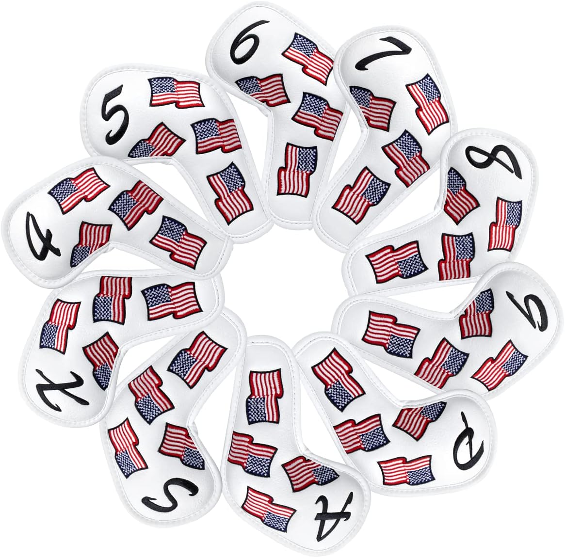 US Flag Golf Iron Covers Headcovers - 10pcs Patriotism Golf Club Covers for Irons - White Synthetic
