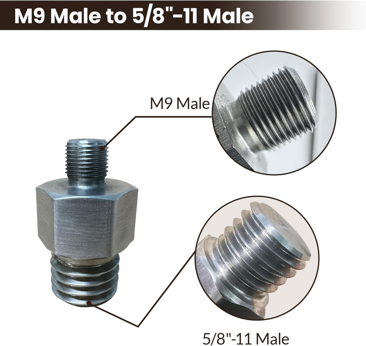 3" Hook and Loop Sanding/Polishing Backing Pad, M9 to 5/8-11 Hex Grinding Bit Thread Adapter, for