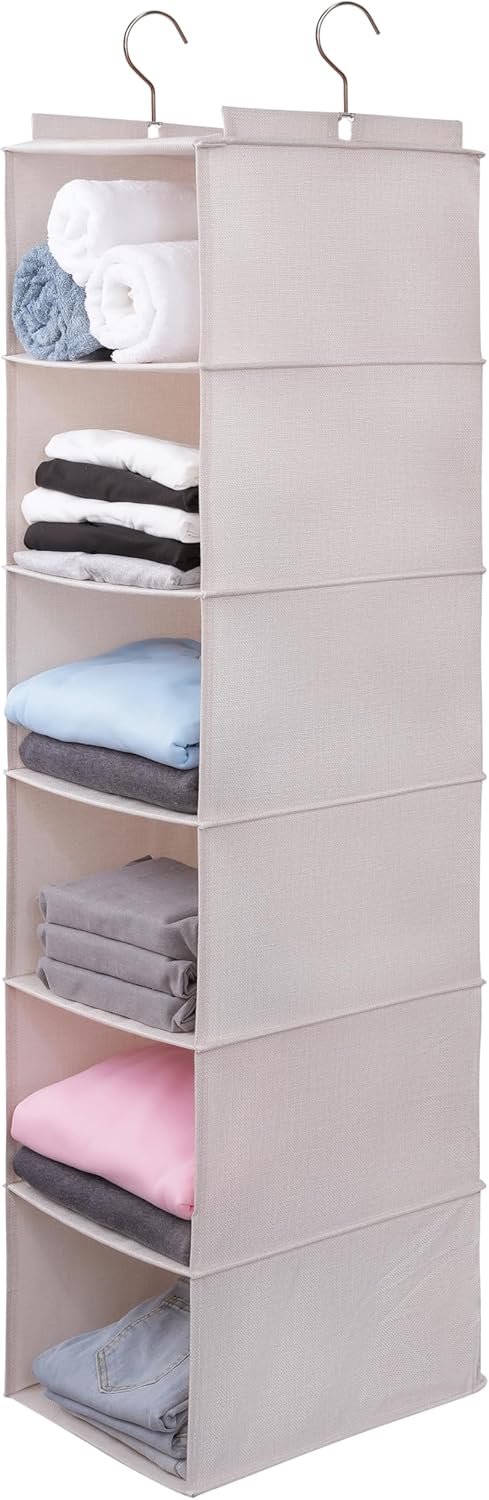 Large Hanging Sweater Organizer for Closet,Collapsible 6-Shelf Hanging Closet Shelves with Drawers