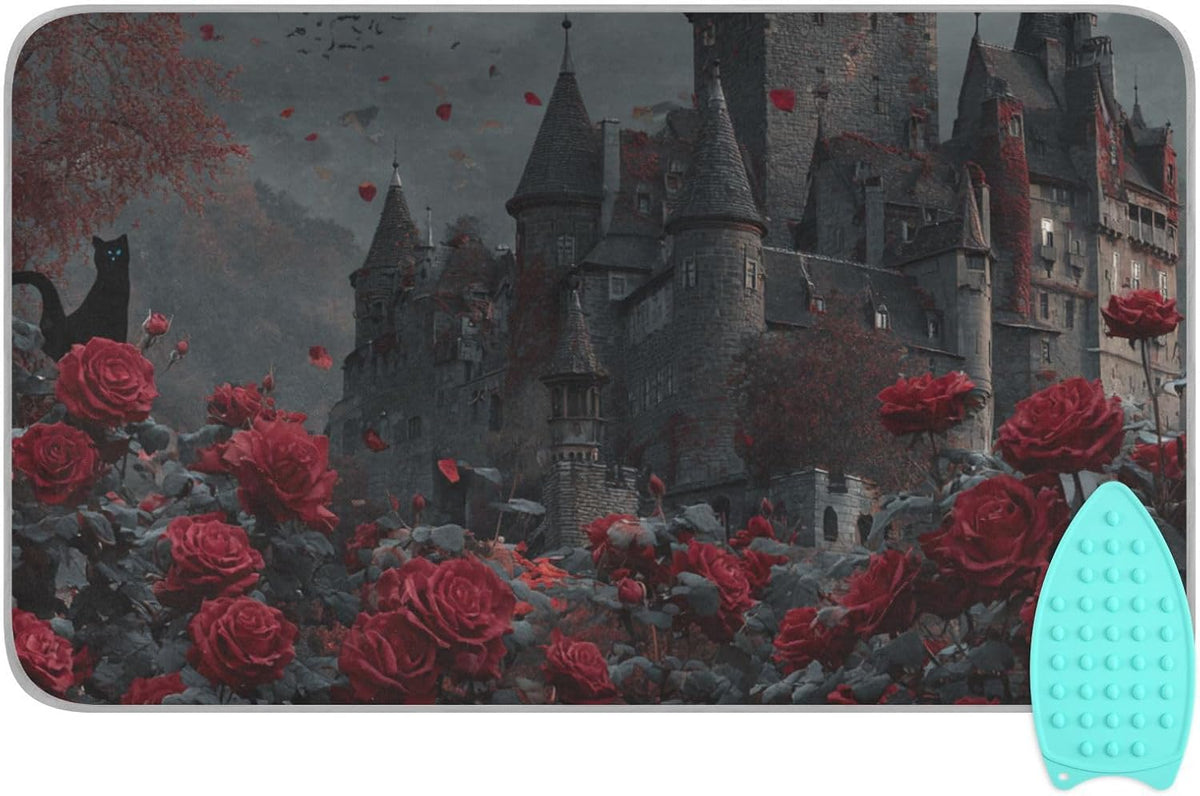 Castle Bats Rose Halloween Ironing Mat for Table top Portable Ironing Pad Blanket for Washer Dryer