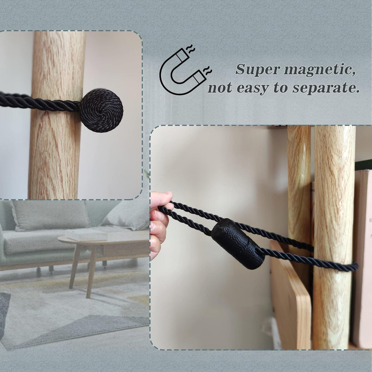 Hion Magnetic Curtain Tiebacks Black 6 Pack, Curtain Tiebacks Buckles Holdbacks Holders Hooks Clip