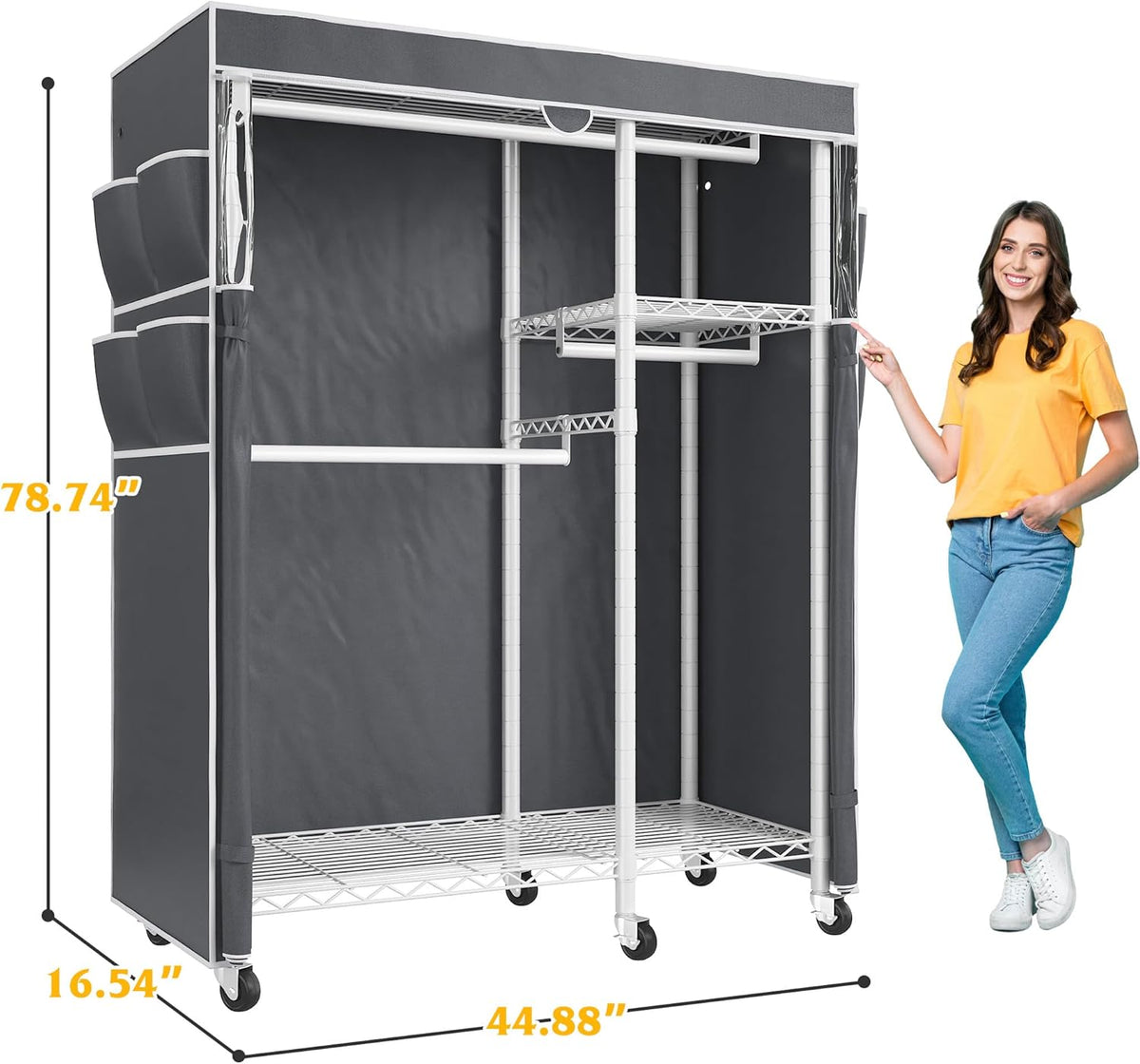 Raybee Clothes Rack with Cover,Clothing Racks for Hanging Clothes with Wheels and Adjustable