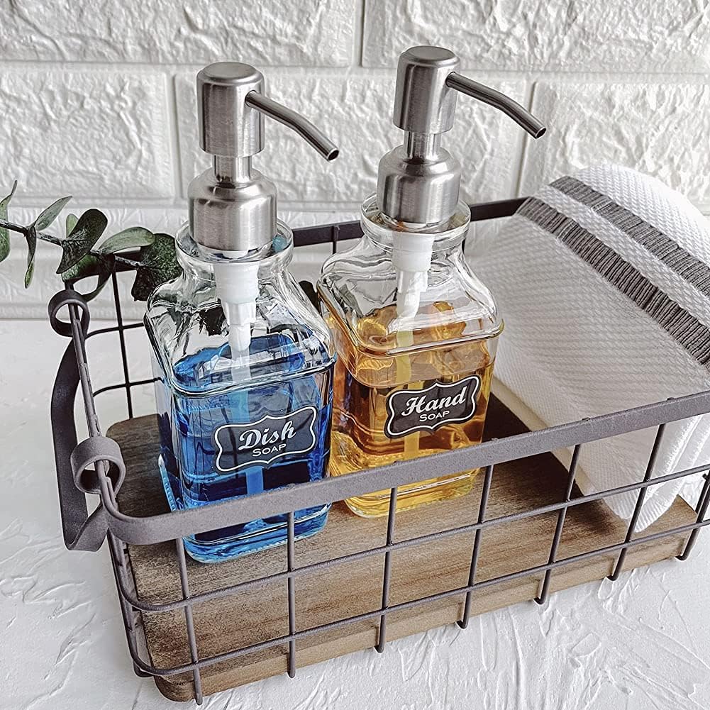 JASAI 2Pack Antique Design Glass Soap Dispenser with Rust Proof 304 Stainless Steel Pump