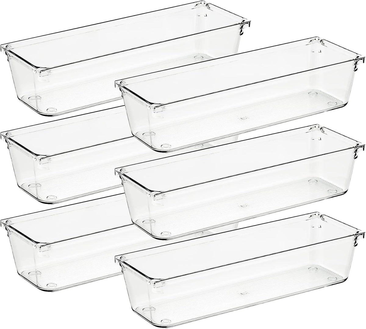 Ravinte 6 Pack Drawer Organizer - 3" X 9" Plastic Storage Bins, Acrylic Organizers with Non-Slip