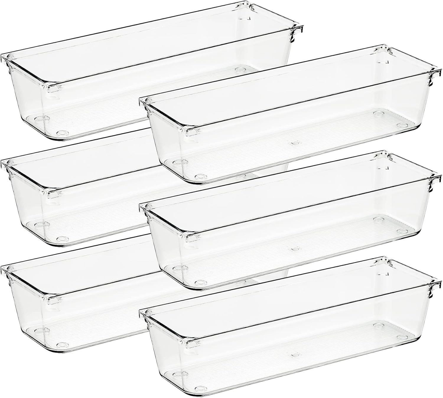 Ravinte 6 Pack Drawer Organizer - 3" X 9" Plastic Storage Bins, Acrylic Organizers with Non-Slip