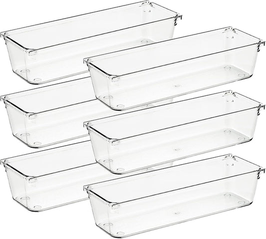 Ravinte 6 Pack Drawer Organizer - 3" X 9" Plastic Storage Bins, Acrylic Organizers with Non-Slip