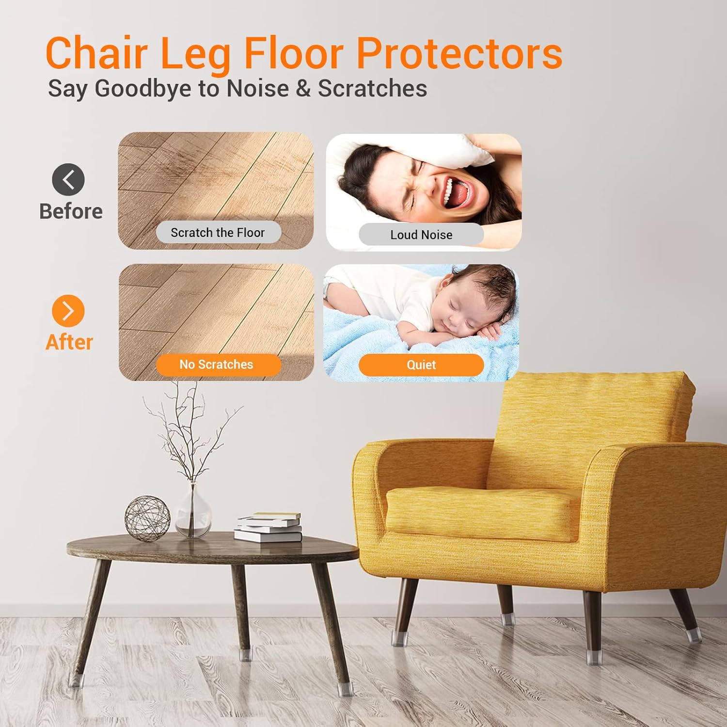 Glaais 36Pcs Silicone Chair Leg Floor Protectors, Floor Protectors for Chairs, Rubber Chair Leg