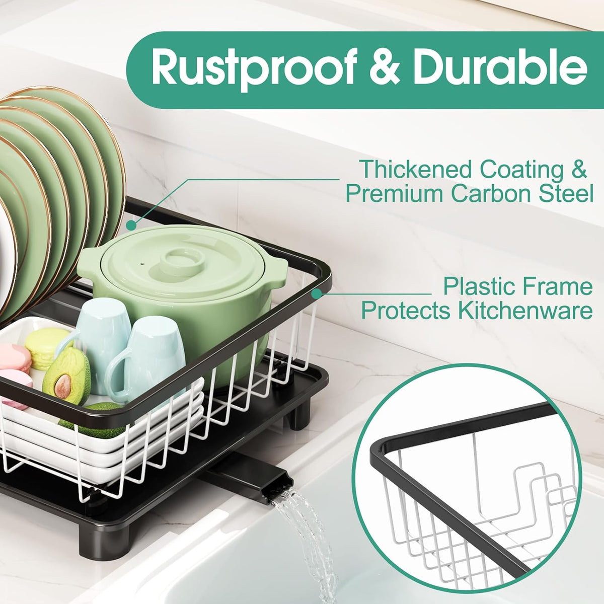 Dish Drying Rack - Space-Saving Dish Rack,Dish Racks for Kitchen Counter with Drainboard, Rustproof