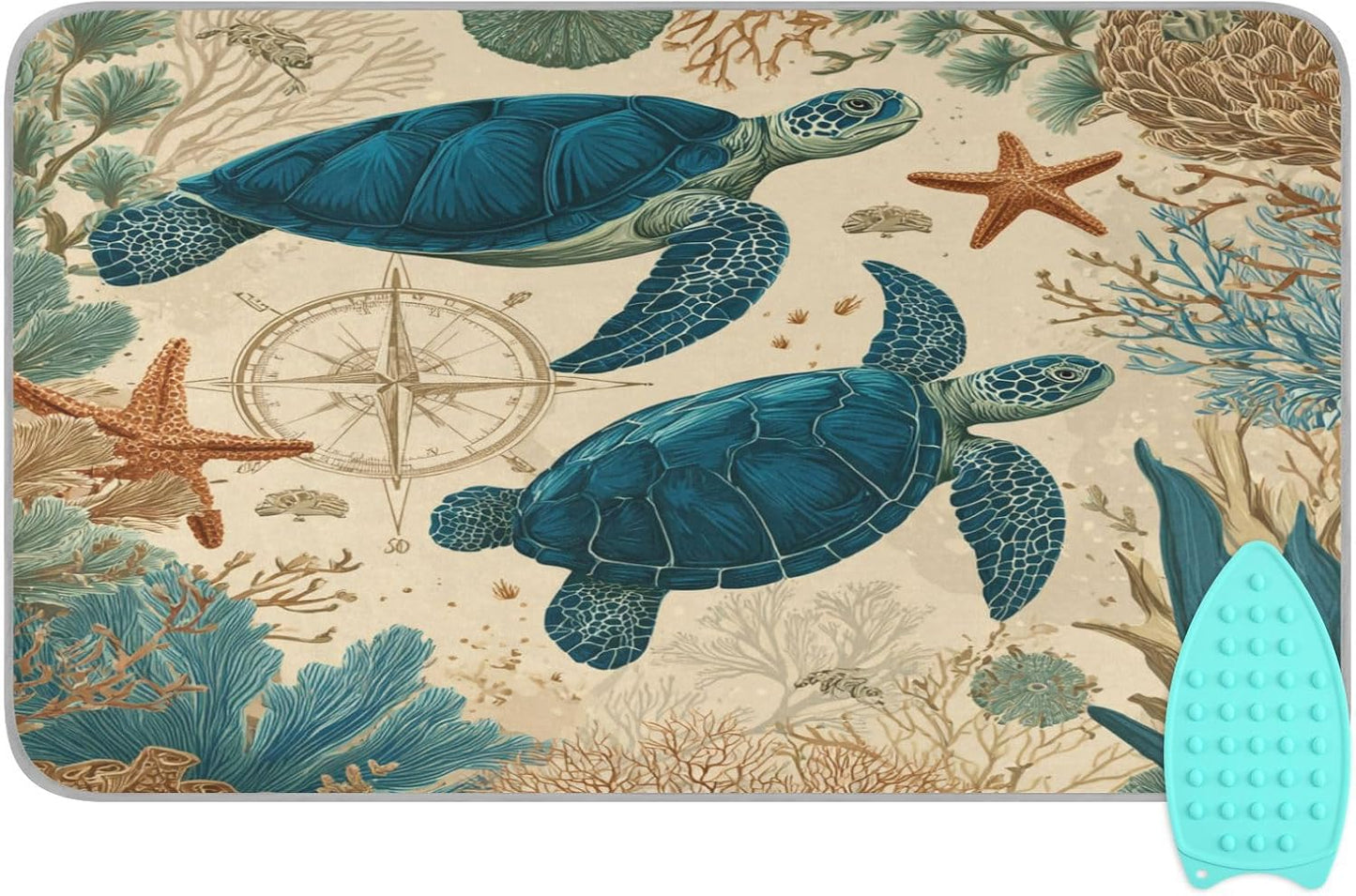 Sea Turtle Corals Starfish Ironing Mat for Table top Portable Ironing Pad Blanket for Washer Dryer