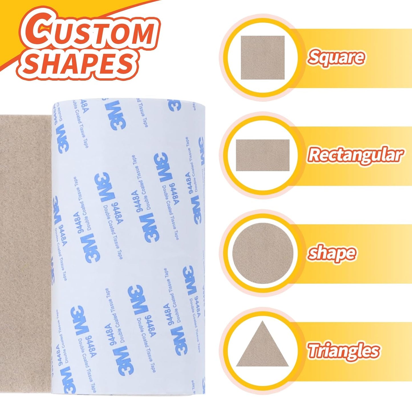 Felt Furniture Pads, Non Slip Self Adhesive Cuttable Felt Tape Beige Heavy Duty Felts Strip Roll