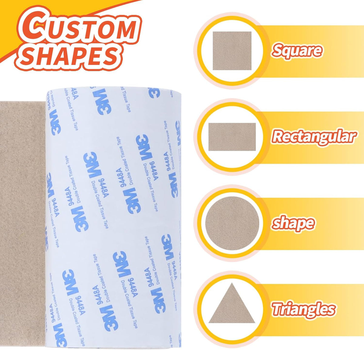 Felt Furniture Pads, Non Slip Self Adhesive Cuttable Felt Tape Beige Heavy Duty Felts Strip Roll