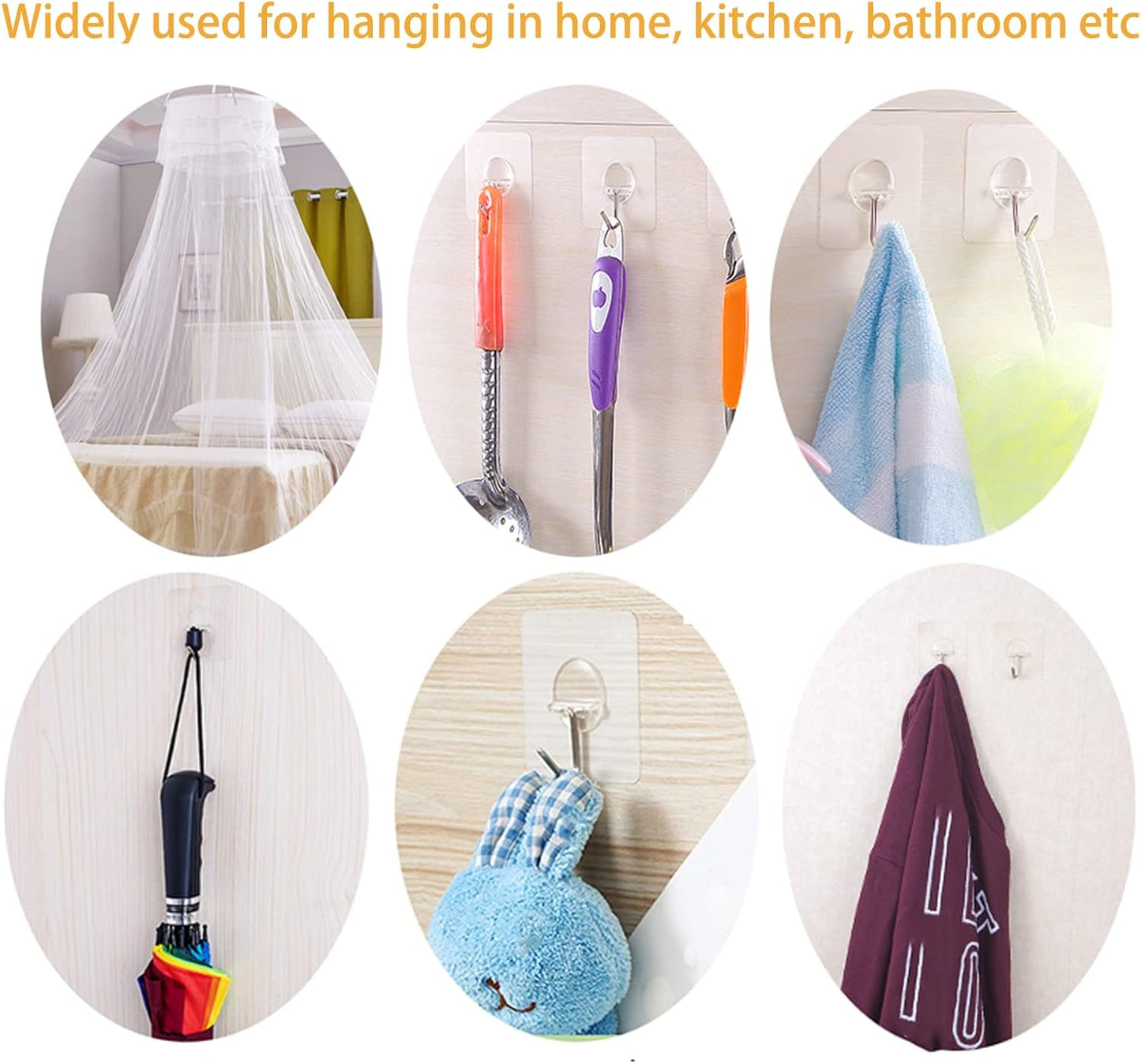 COLOGO 100 Pack Adhesive Hooks 24lb(Max) Heavy Duty Self Adhesive Hooks, Transparent Reusable