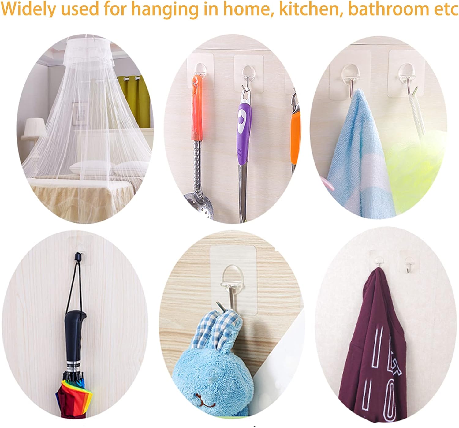COLOGO 100 Pack Adhesive Hooks 24lb(Max) Heavy Duty Self Adhesive Hooks, Transparent Reusable