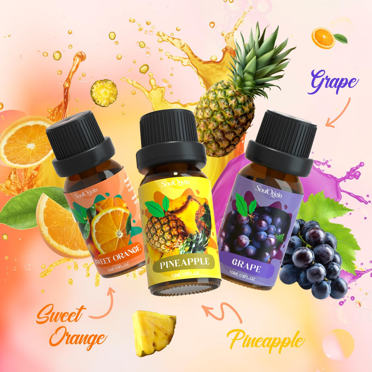 Fruit Essential Oils Set, Fragrance Oil Set for Diffuser, Scent Diffuser Oil for Candle Making