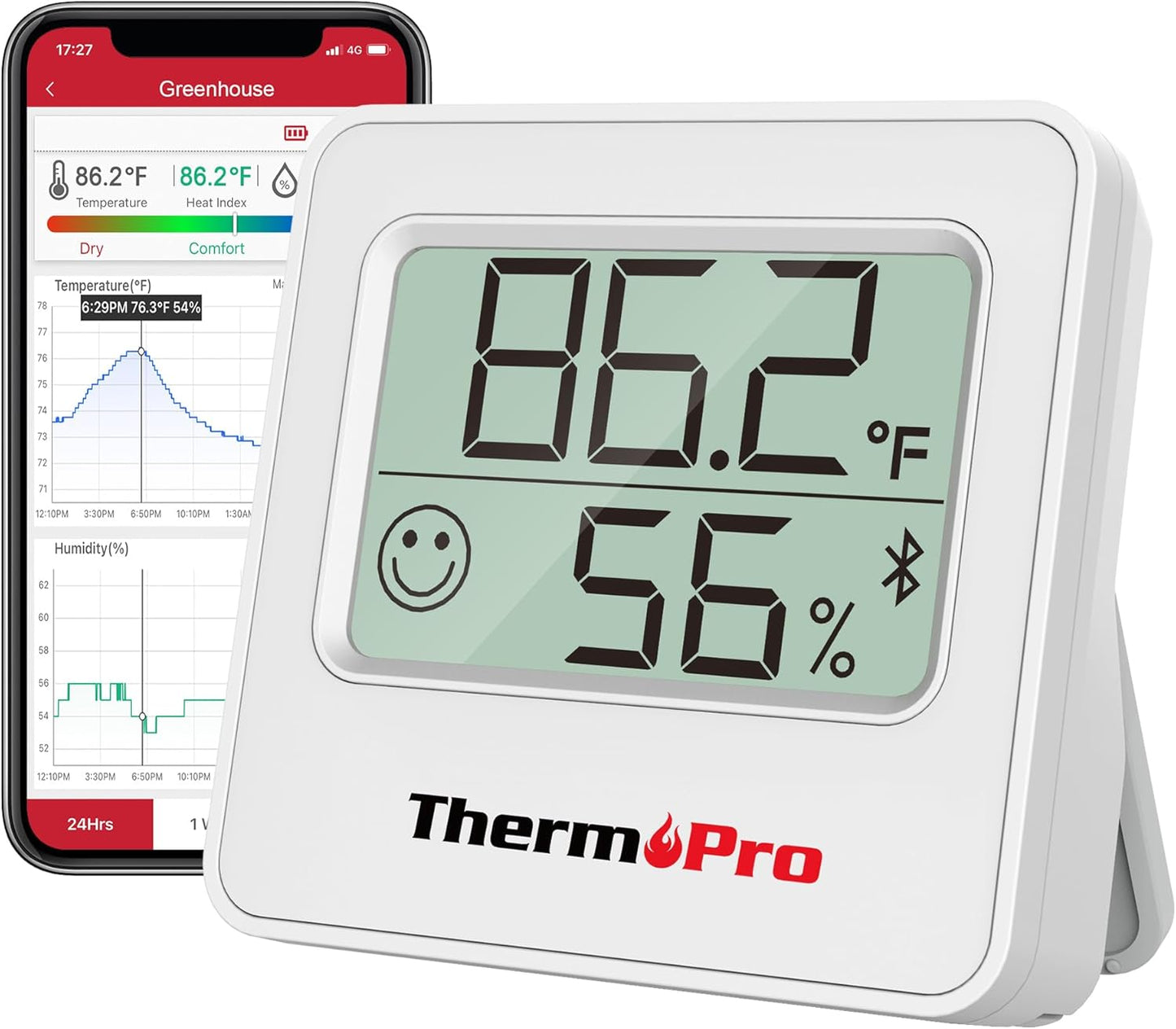 ThermoPro TP357 Digital Hygrometer Indoor Thermometer of 260FT, Bluetooth Thermometer Humidity