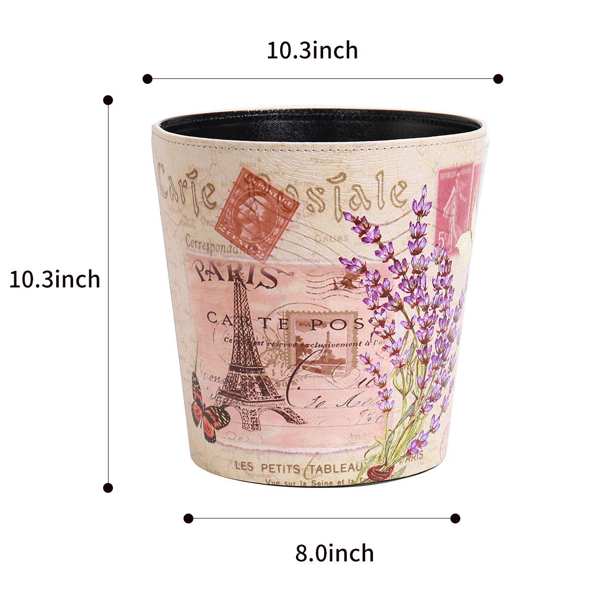 PU Leather Small Trash Can Wastebasket, Round Garbage Container Basket for Bathrooms, Laundry Room