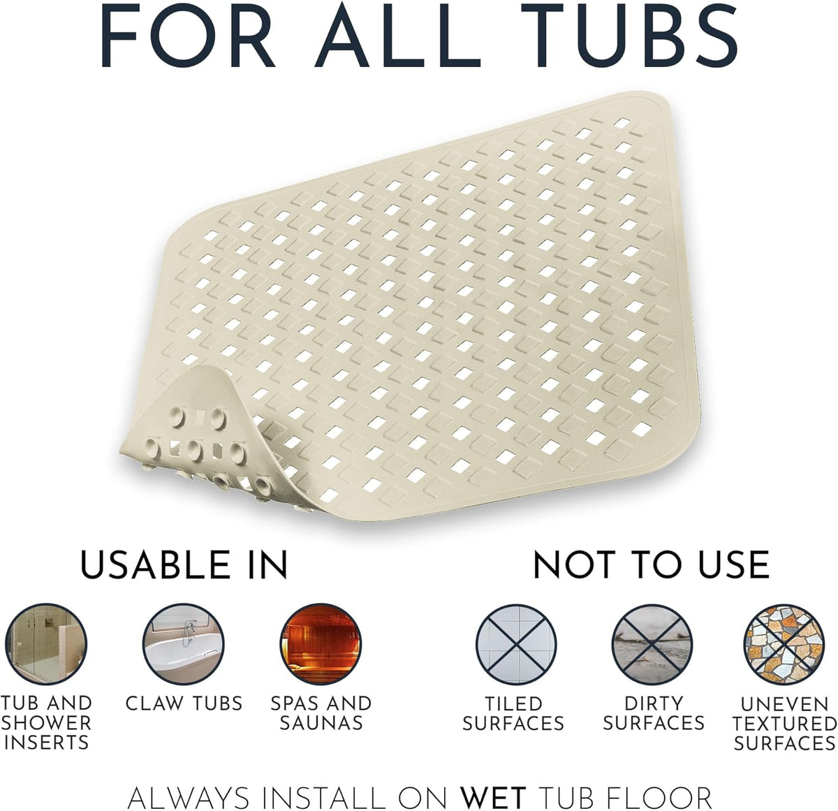 Homerella Anti Slip Shower Mat | Anti Mold Non Slip Bathtub Mat for Inside Shower | Square Floor