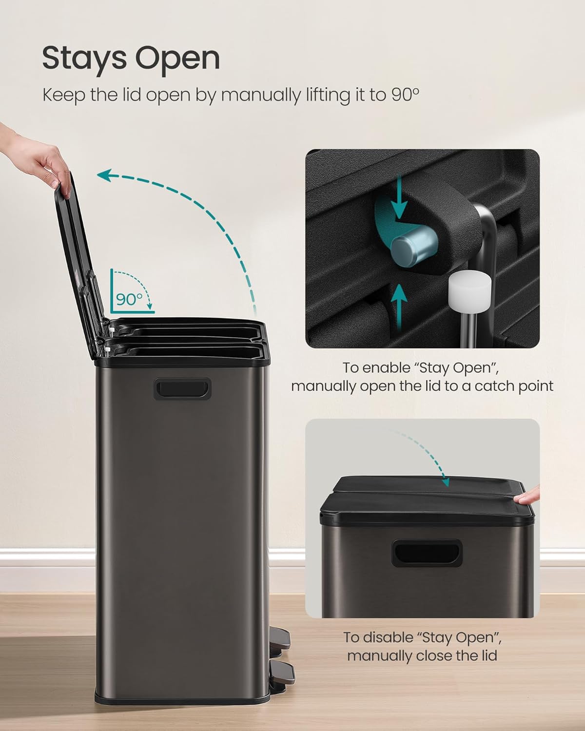 SONGMICS Trash Can, 2 x 8 Gallon (2 x 30 L) Dual-Compartment Garbage Can with Soft-Close Lid, Pedal
