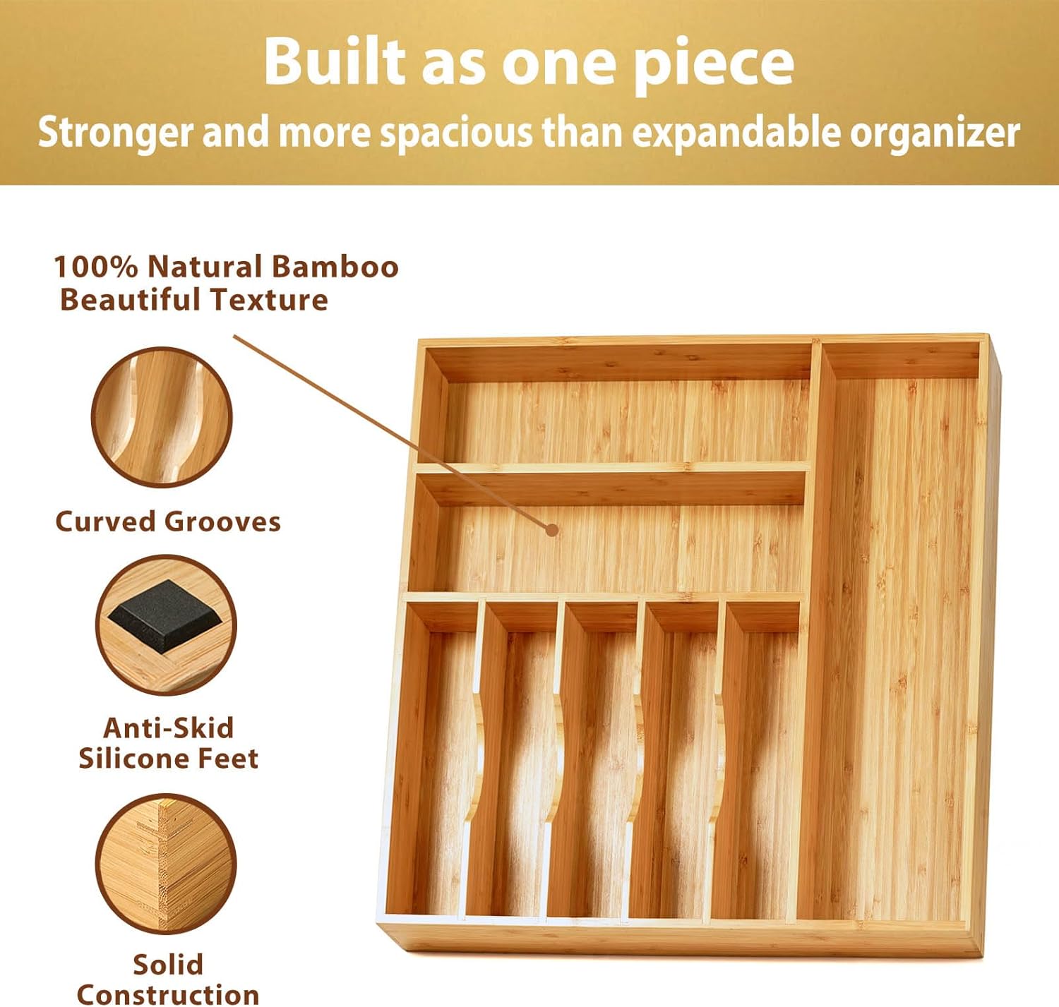 Umilife Large Kitchen Drawer Organizer, 19"x20" Silverware Utensils Organizer, 2.5" High for Large