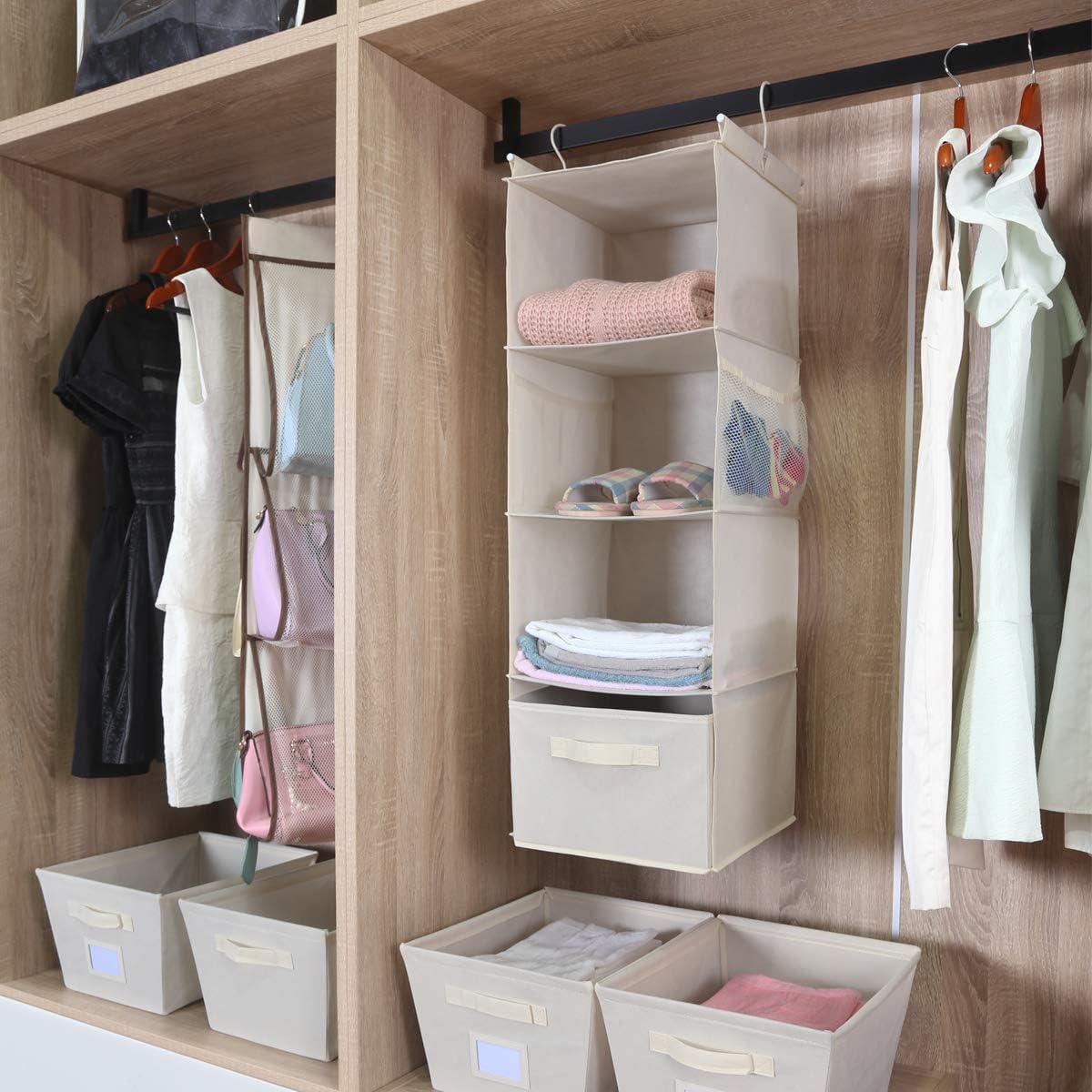 MAX Houser 4-Shelf Hanging Closet Organizer, Space Saver, Cloth Hanging Shelves with 2 Side