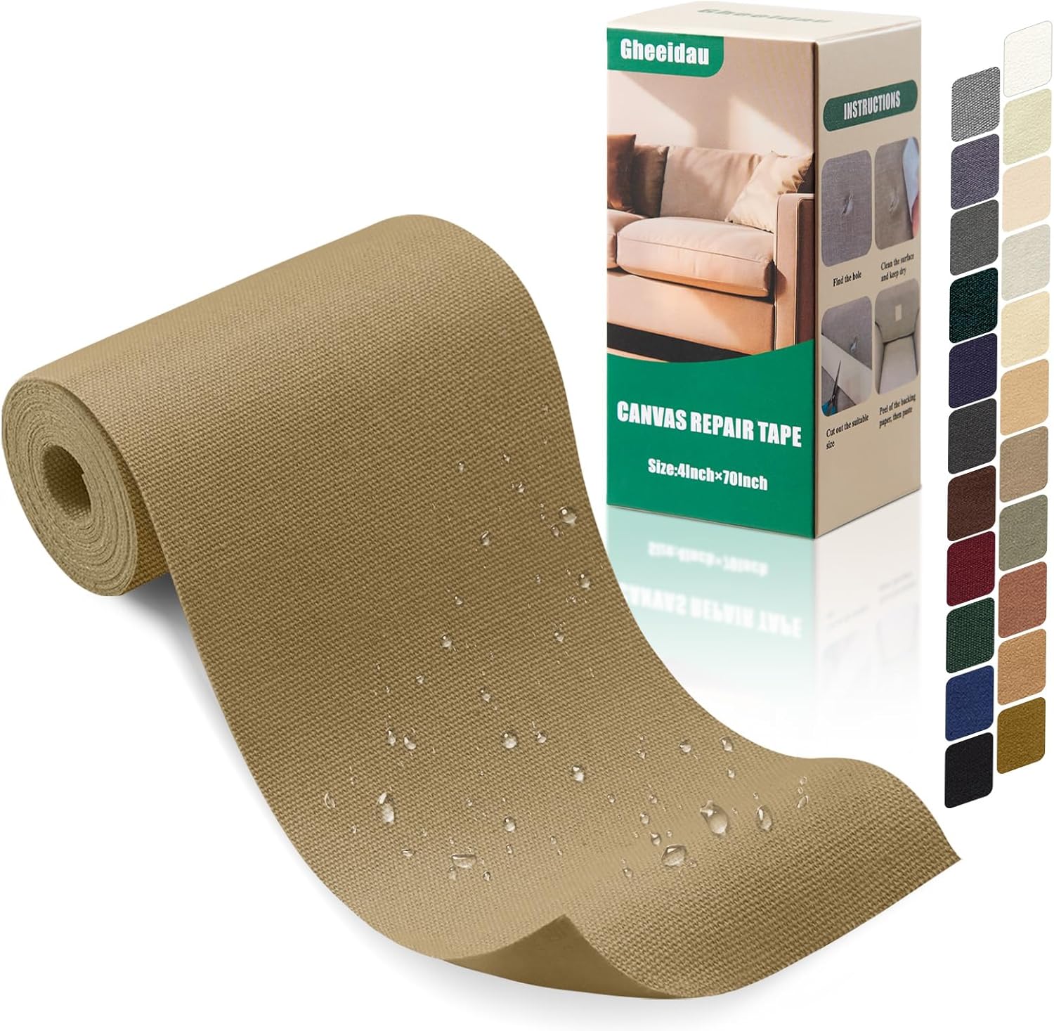 Canvas Repair Tape 4×70 Inch Waterproof Self-Adhesive Fabric Repair Patch for Repairing Boat