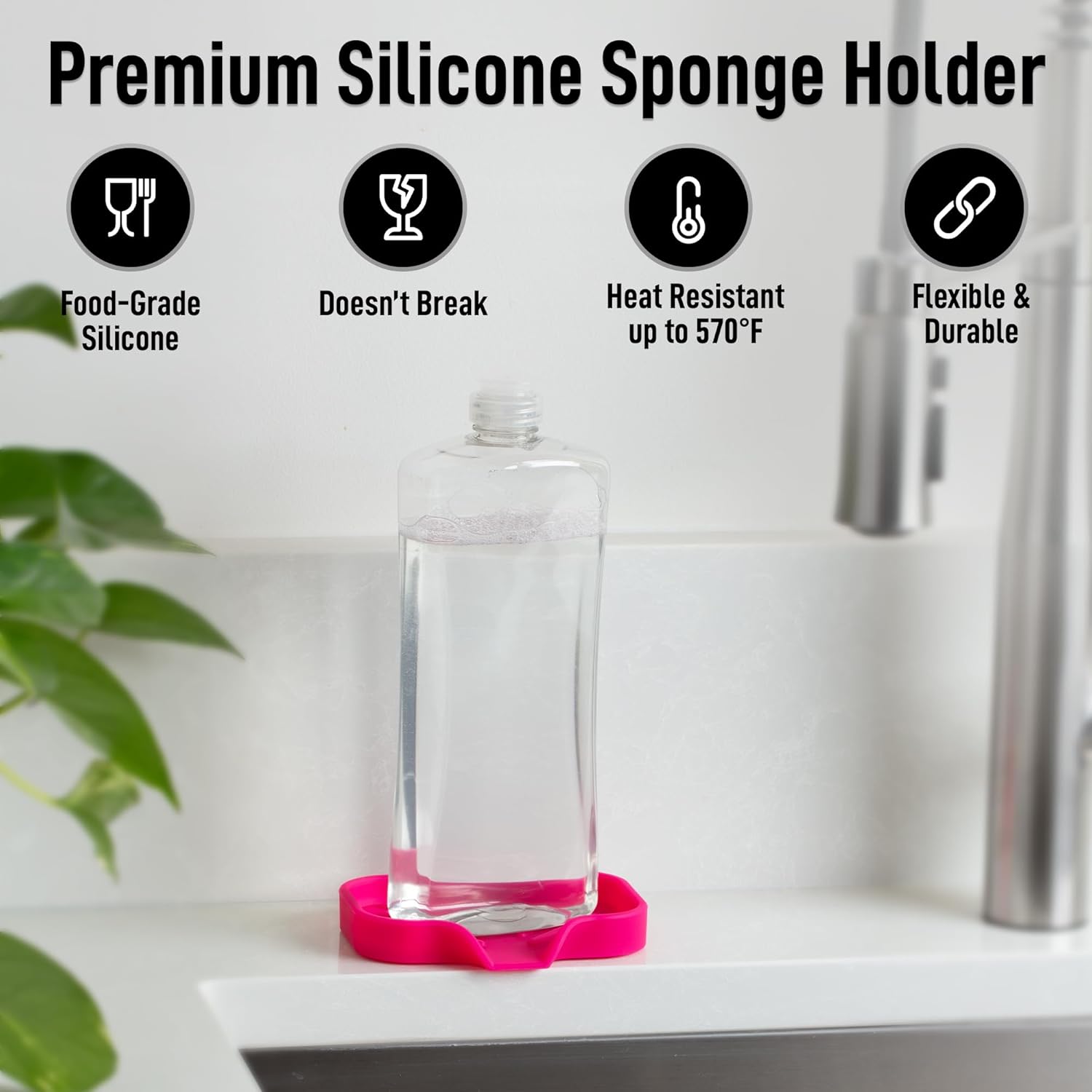 Zulay Small Silicone Sponge Holder (4.9x3.3”) – Space-Saving Sink Organizer Tray for Sponge, Soap
