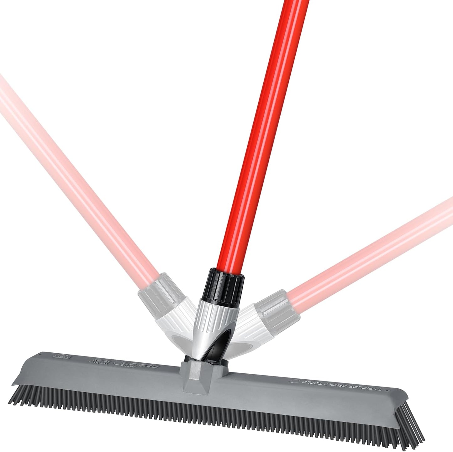 2-in-1 Silicone Rubber Broom Carpet Rake and Squeegee - Swivel Pet Hair Removal Broom with Long