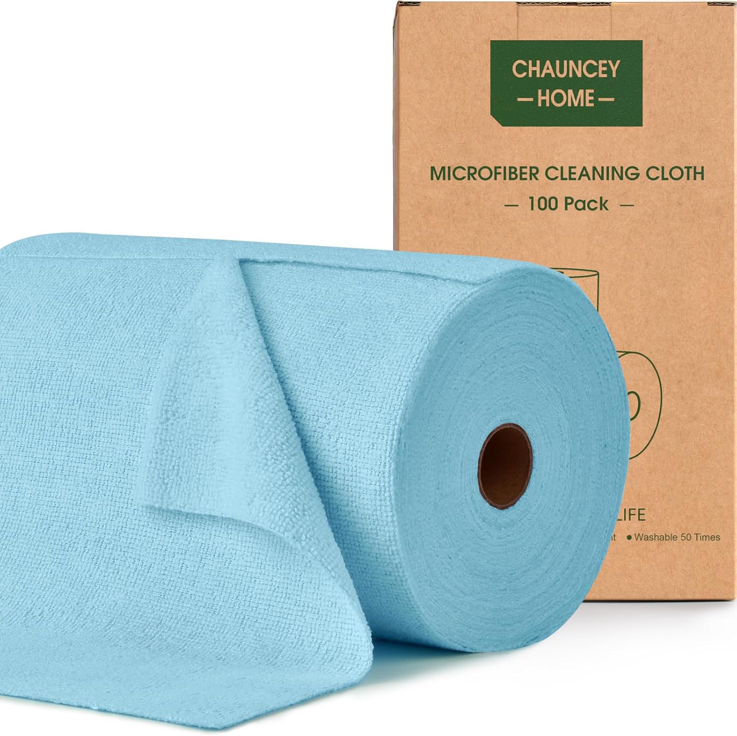 Roll of Microfiber Cleaning Cloth –100 Pack, Tear Away Microfiber Towels, Reusable, Washable