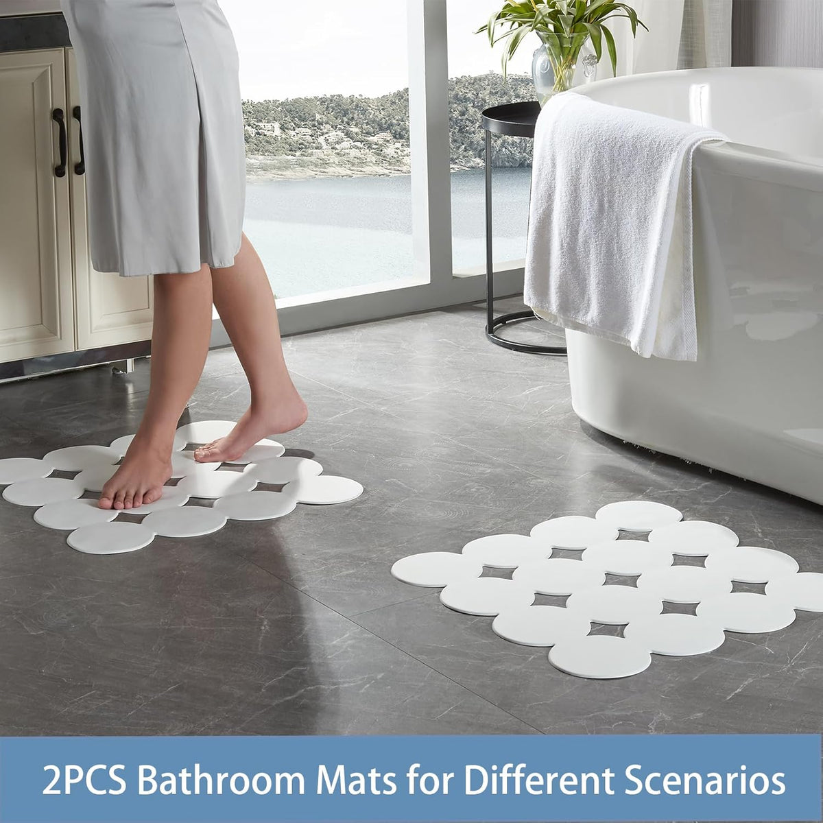 Square Shower Mat Nonslip - 2PCS Rubber Bathtub Mat with Suction Cups for Inside Shower Bathroom