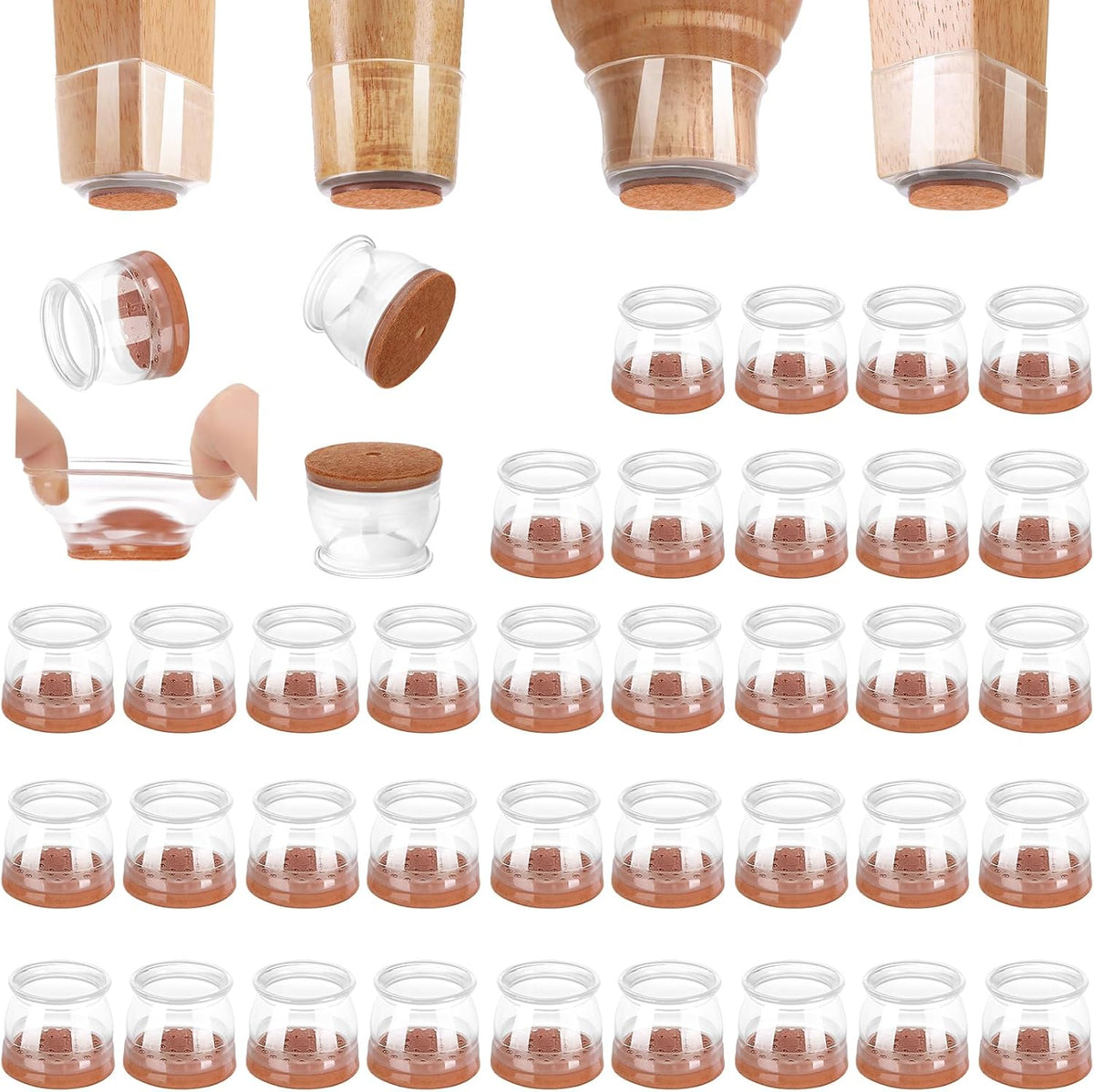 CHUNZEXI 24 Pack Chair Leg Floor Protectors for Hardwood Floors, Silicone Felt Covers Pads Caps