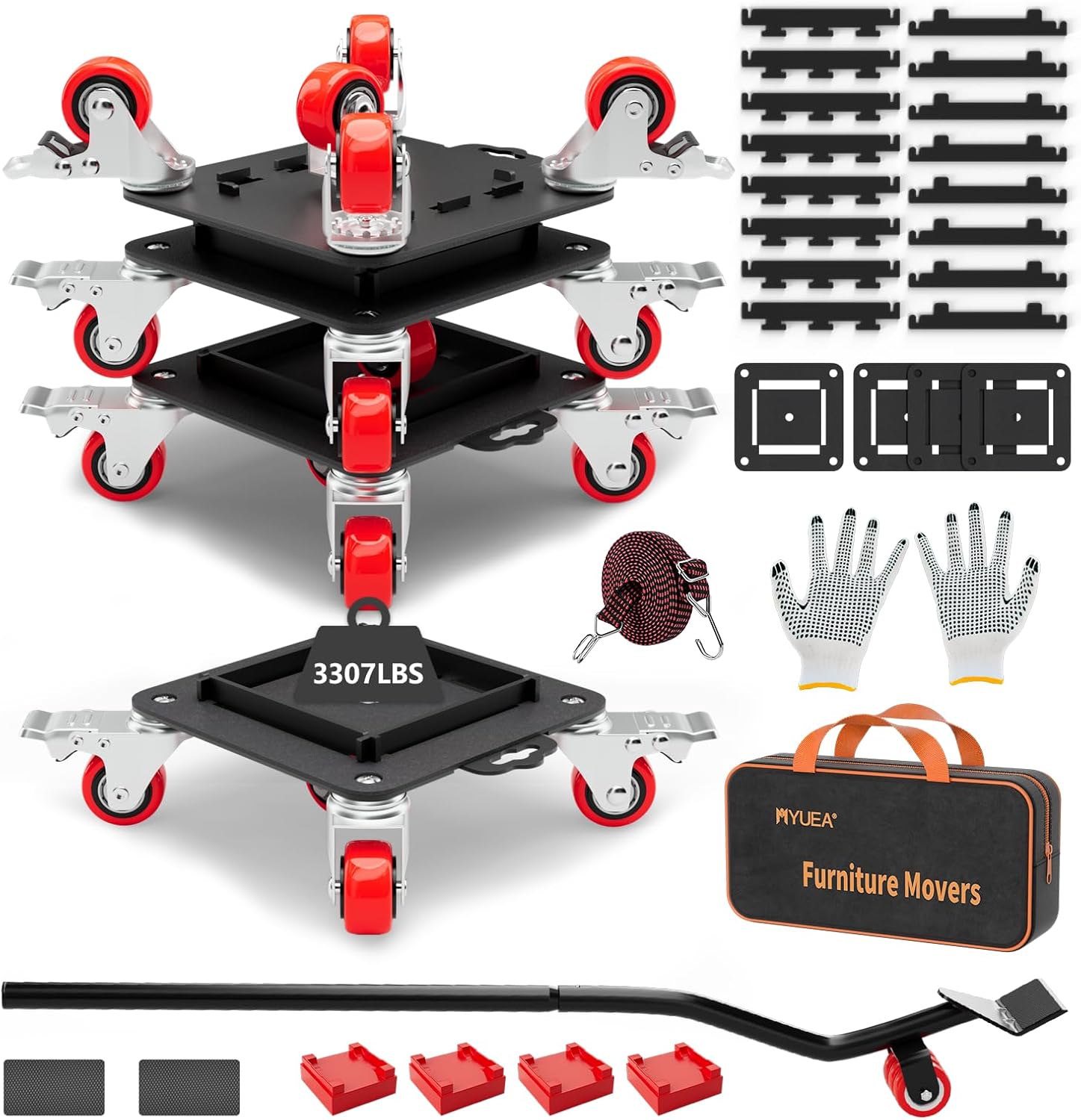 Furniture Dolly 5 Wheels Heavy Duty with Removable Side Guards,3307 Lbs Capacity,360° Rotating