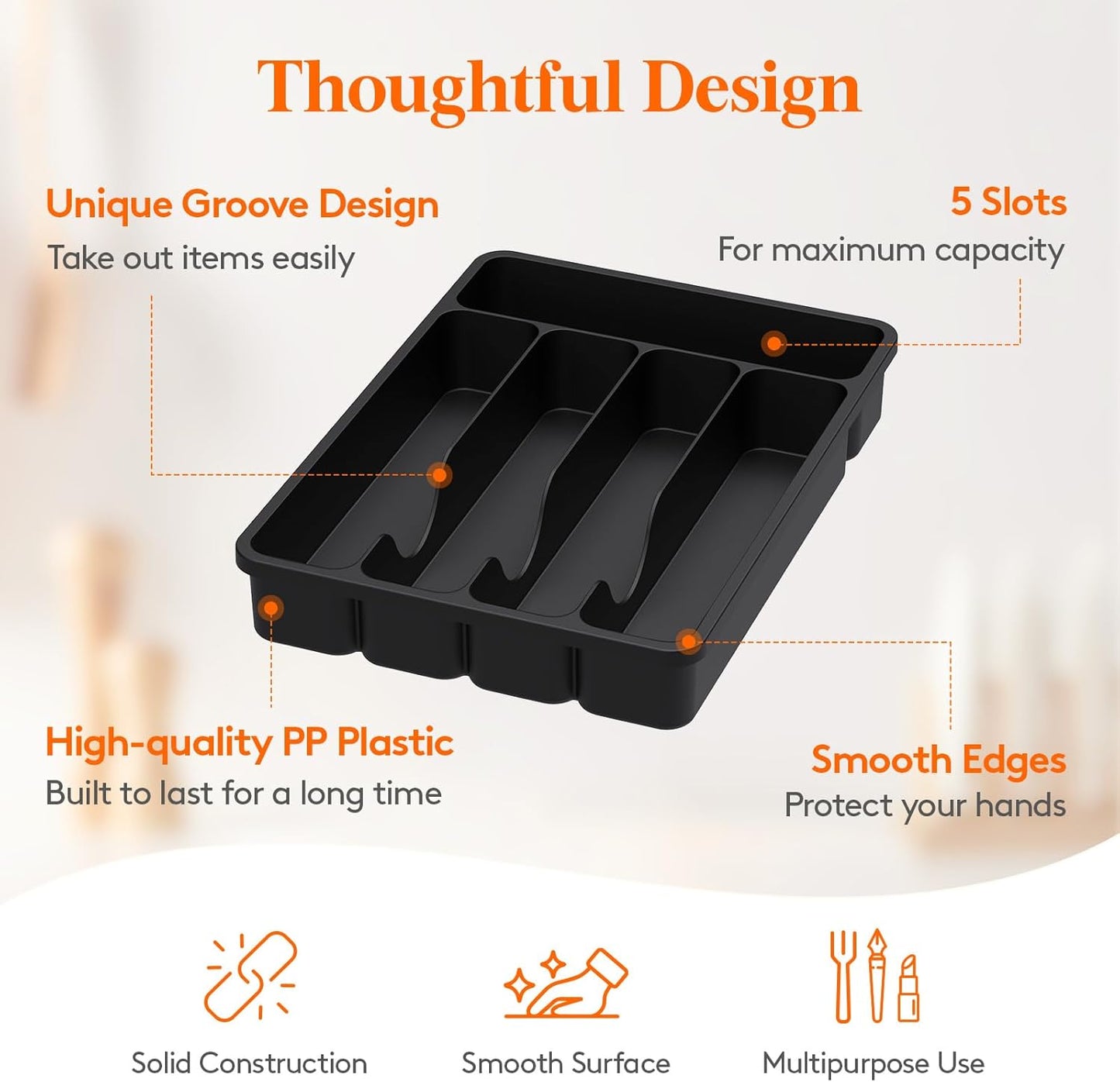 Lifewit Silverware Drawer Organizer Tray, Plastic Cutlery Storage for Kitchen Drawer, Flatware and