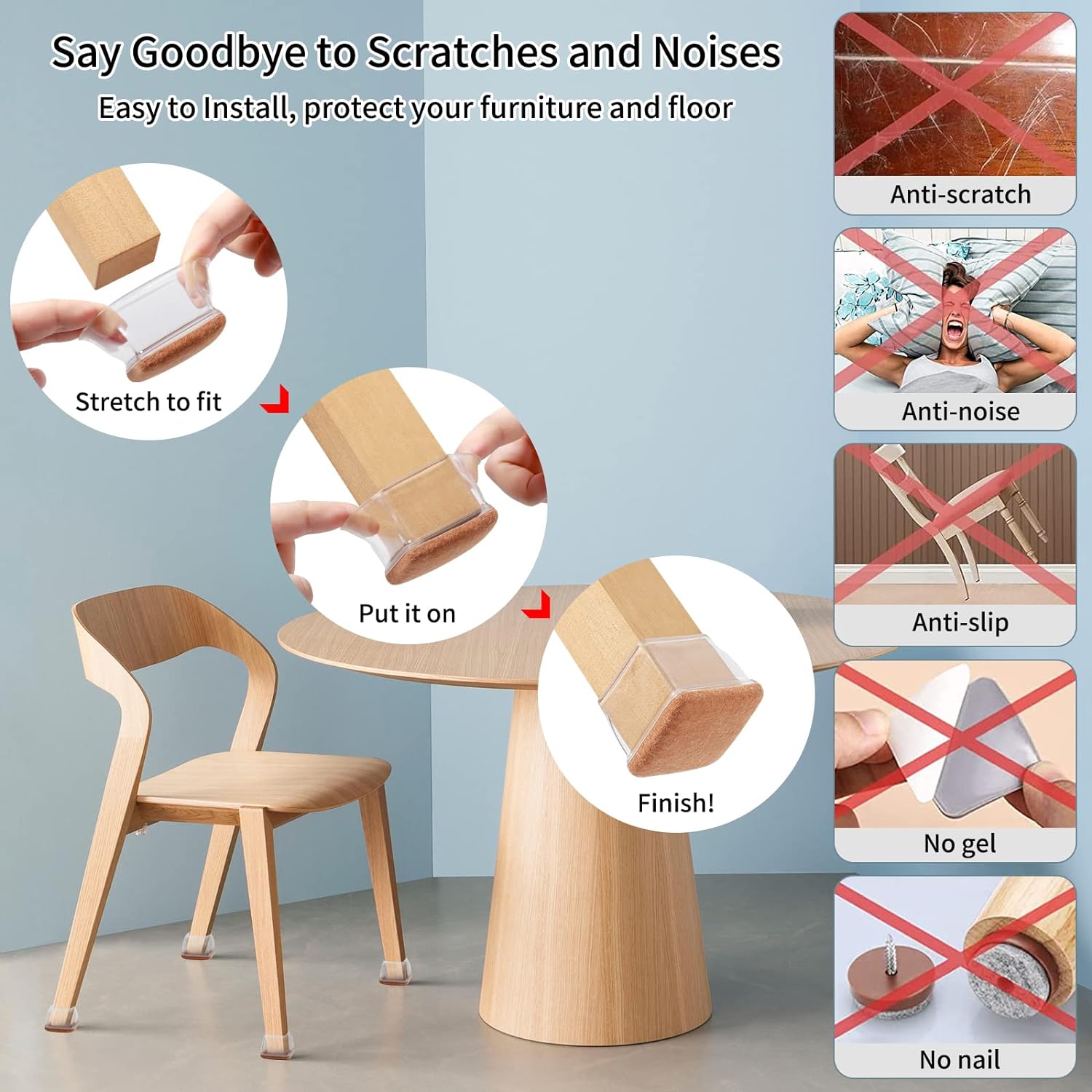 Ezprotekt 8 Pcs Extra Large Square Chair Leg Floor Protectors, Silicone Felt Furniture Pads for