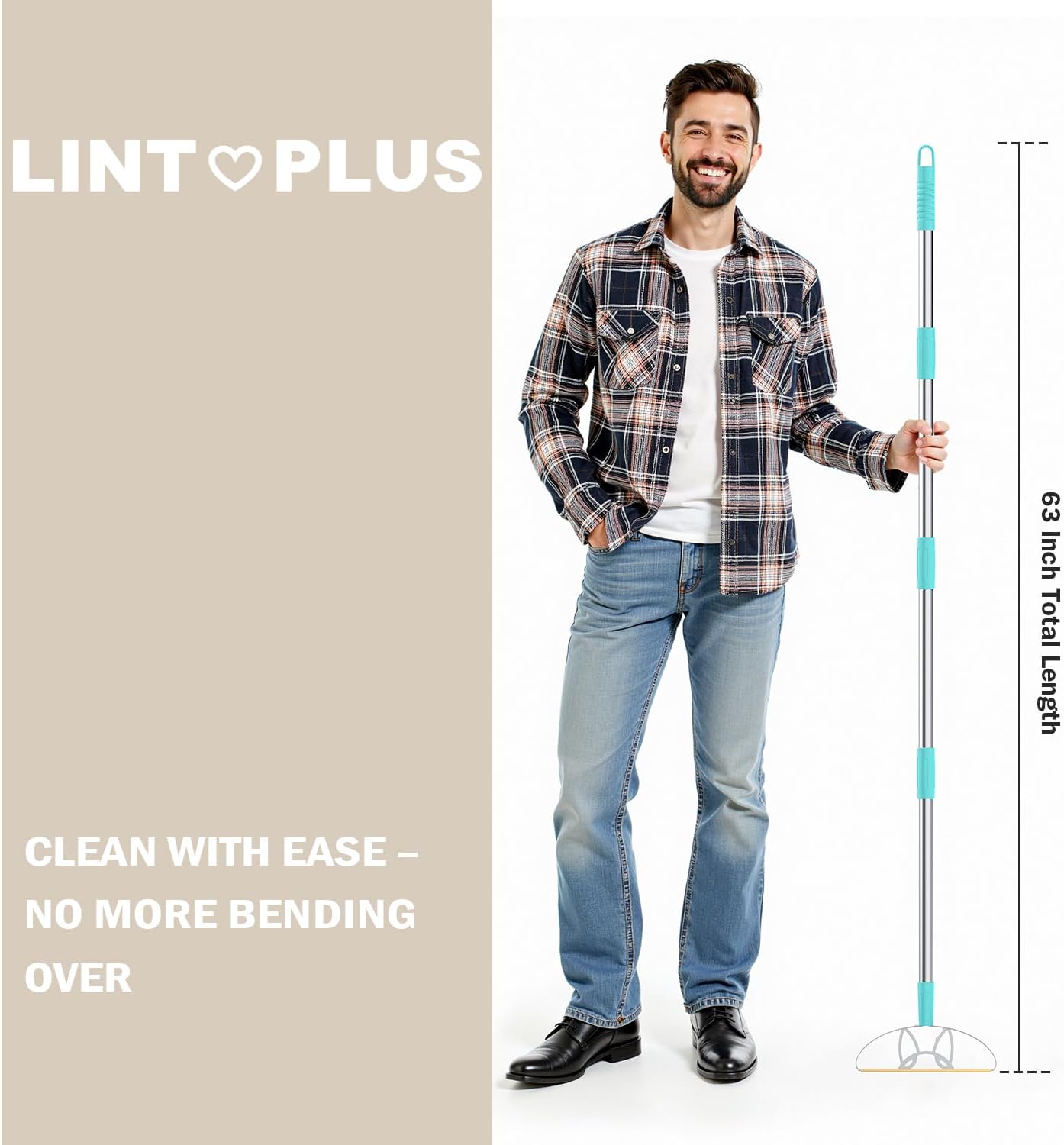 63“Ultra Long Carpet Rake by LINTPLUS-Heavy Duty Carpet Scraper & Pet Hair Remover for Deep