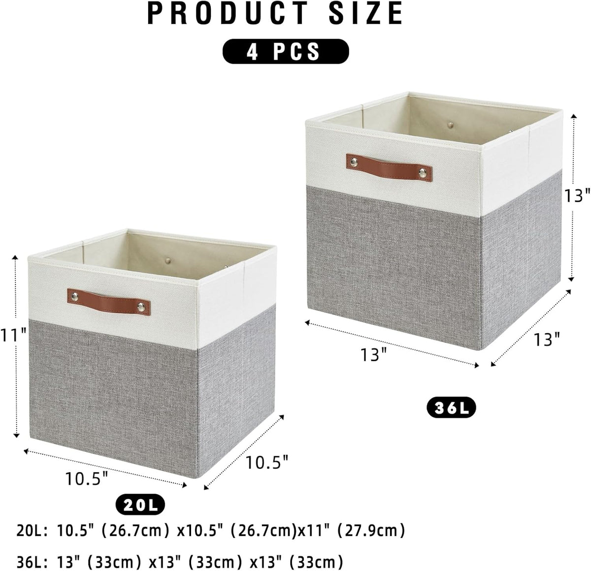 Collapsible Fabric Storage Cube Bins with 2 Reinforced PU Handles, Foldable Storage Organizer