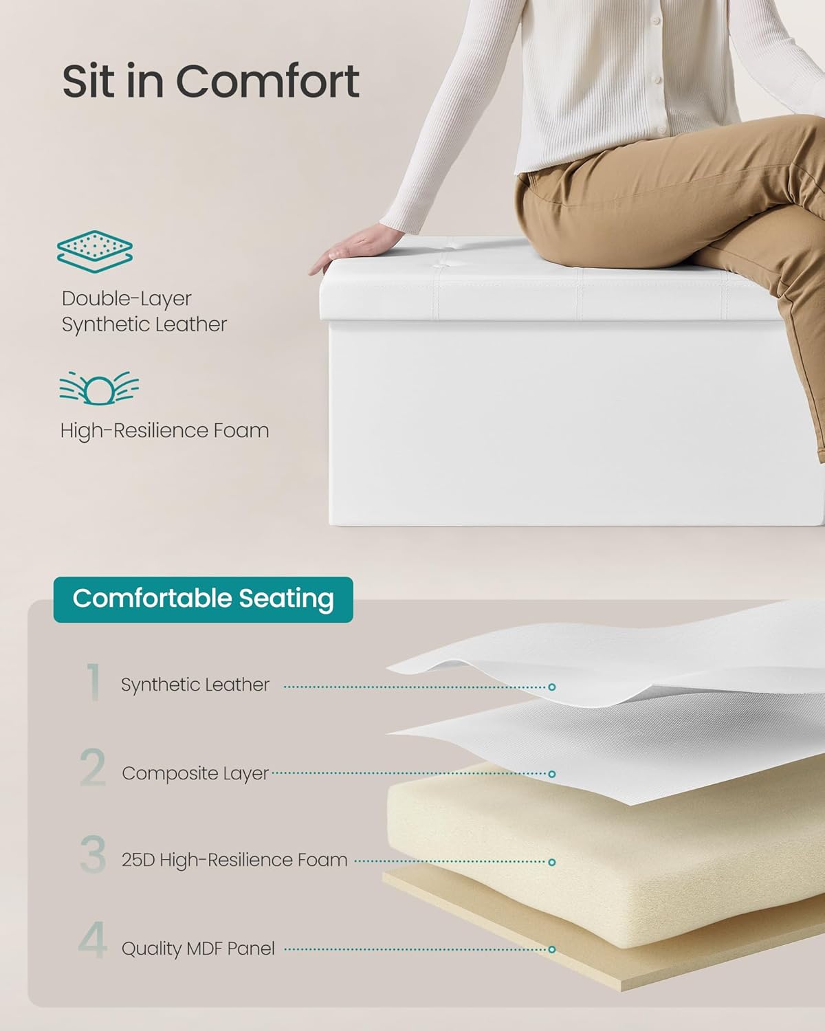 SONGMICS MAZIE Collection - 43 Inches Folding Storage Ottoman Bench, Ottoman with Storage, Foot