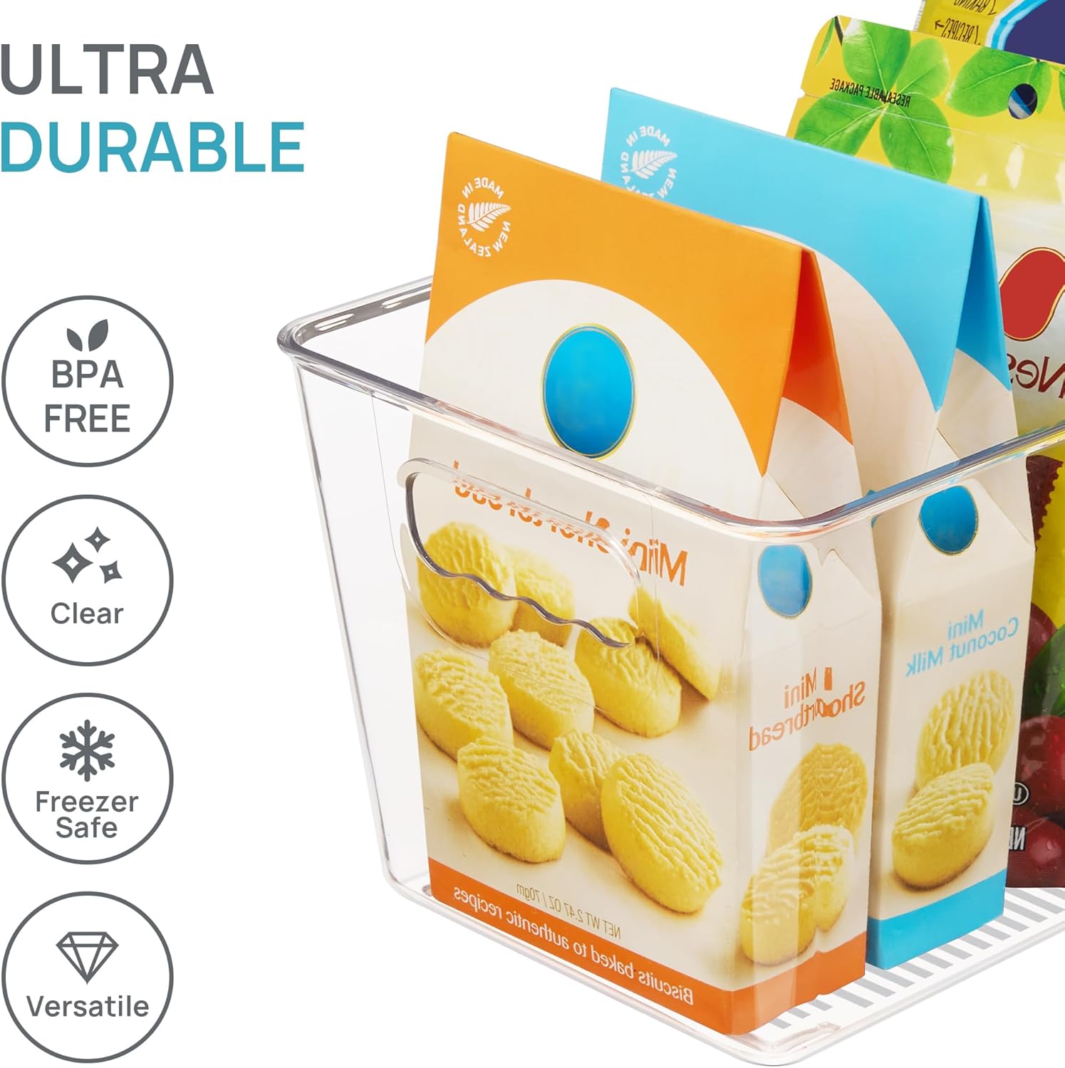 Vtopmart Clear Plastic Storage Bins, 6 PCS Pantry Organizer Bins with Handle for Refrigerator