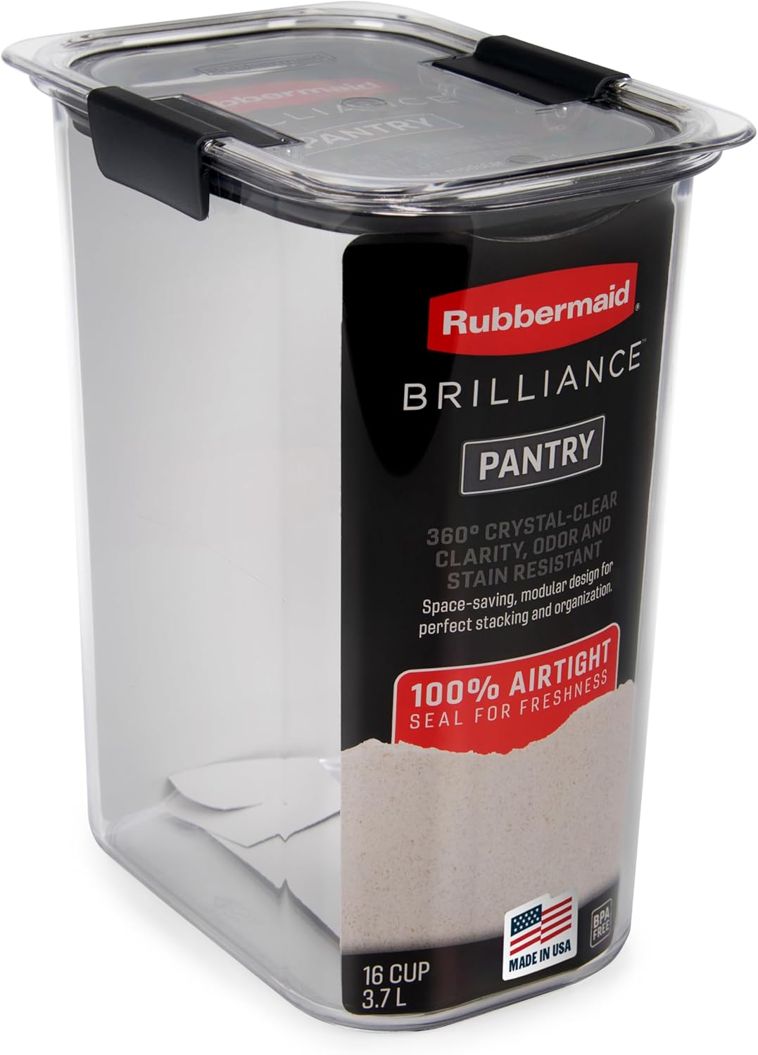 Rubbermaid Brilliance 16-Cup Airtight Food Storage Container with Lid Clear/Grey - optimal for
