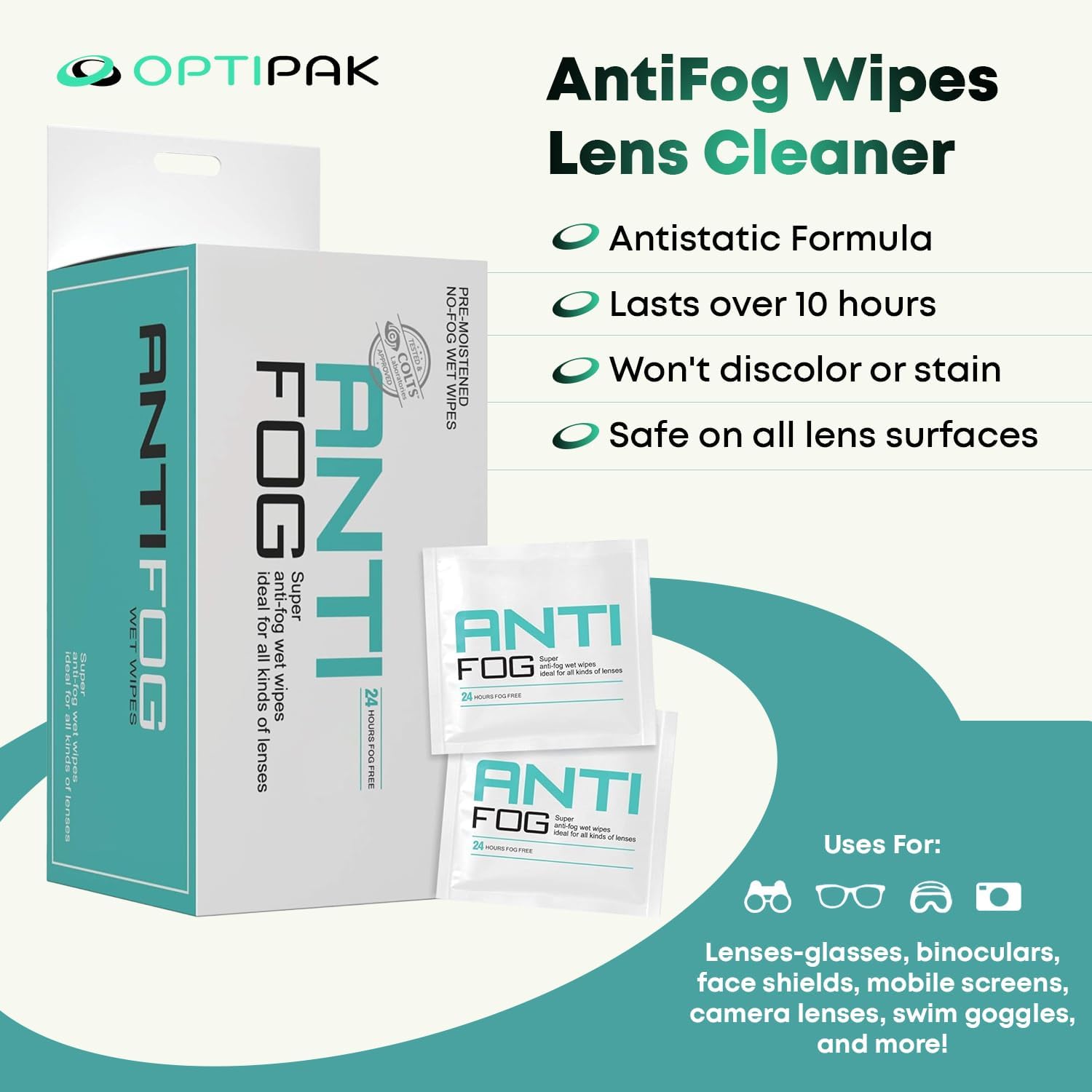 Anti Fog Wipes for Glasses, Binoculars, Face Shields, Ski Masks or Swim Goggles | Pre-Moistened