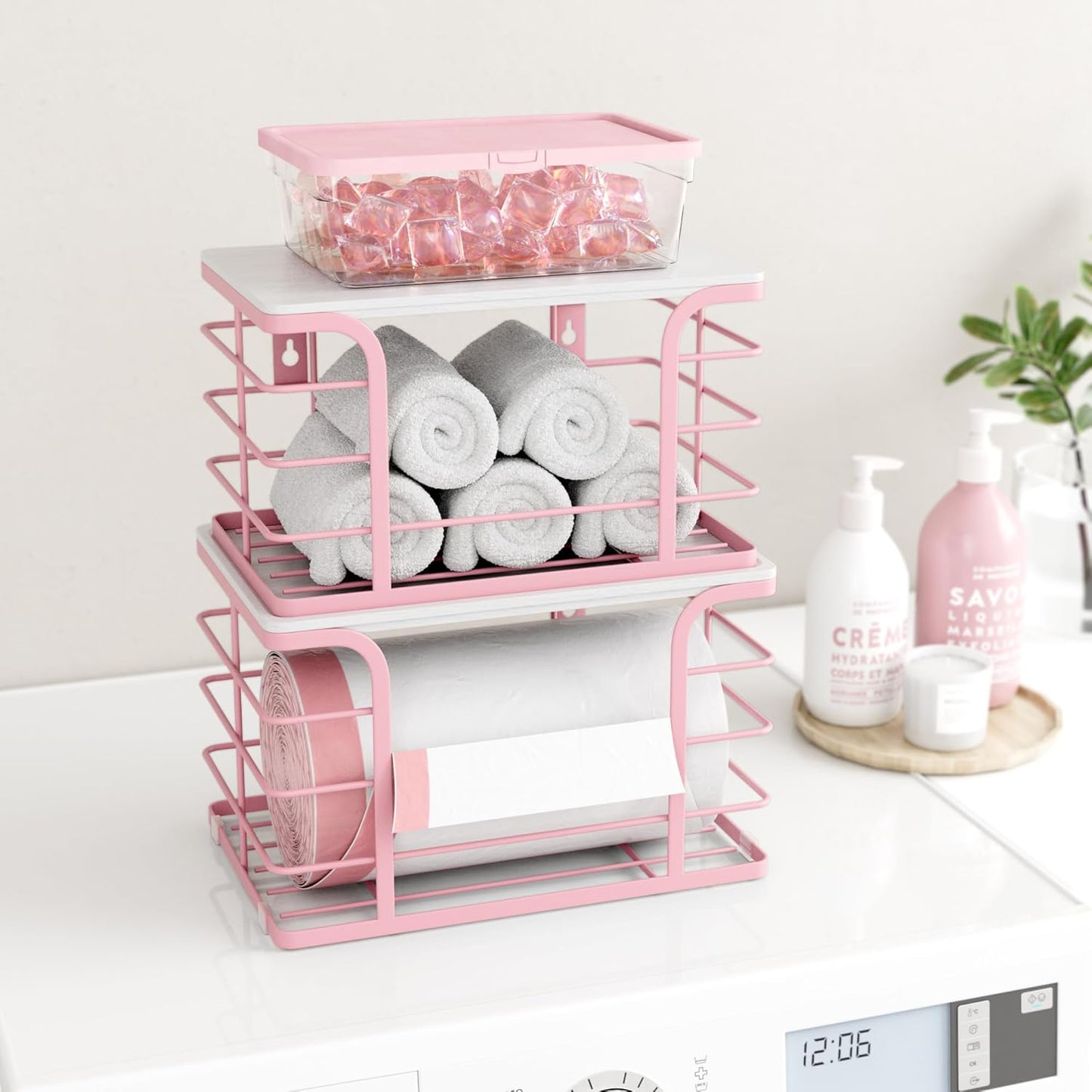 2 Pack Extra Large Stackable Pantry Storage with Bamboo Top,Wall Mount Trash Bag Dispenser Roll