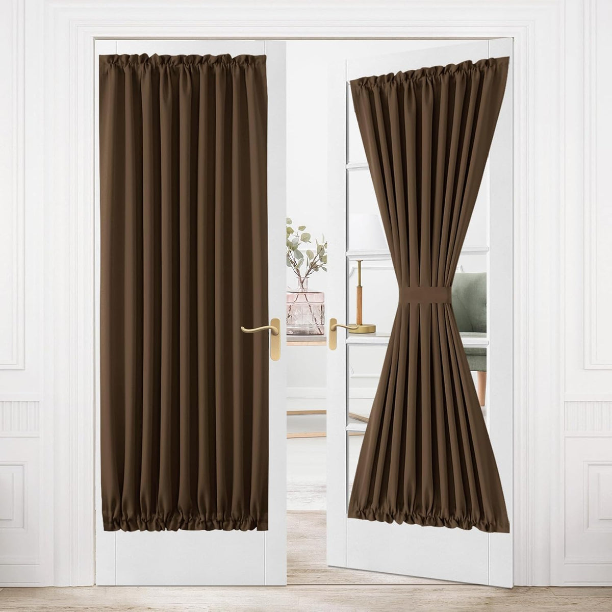 DWCN French Door Curtains – Rod Pocket Thermal Blackout Curtain for Doors with Glass Window