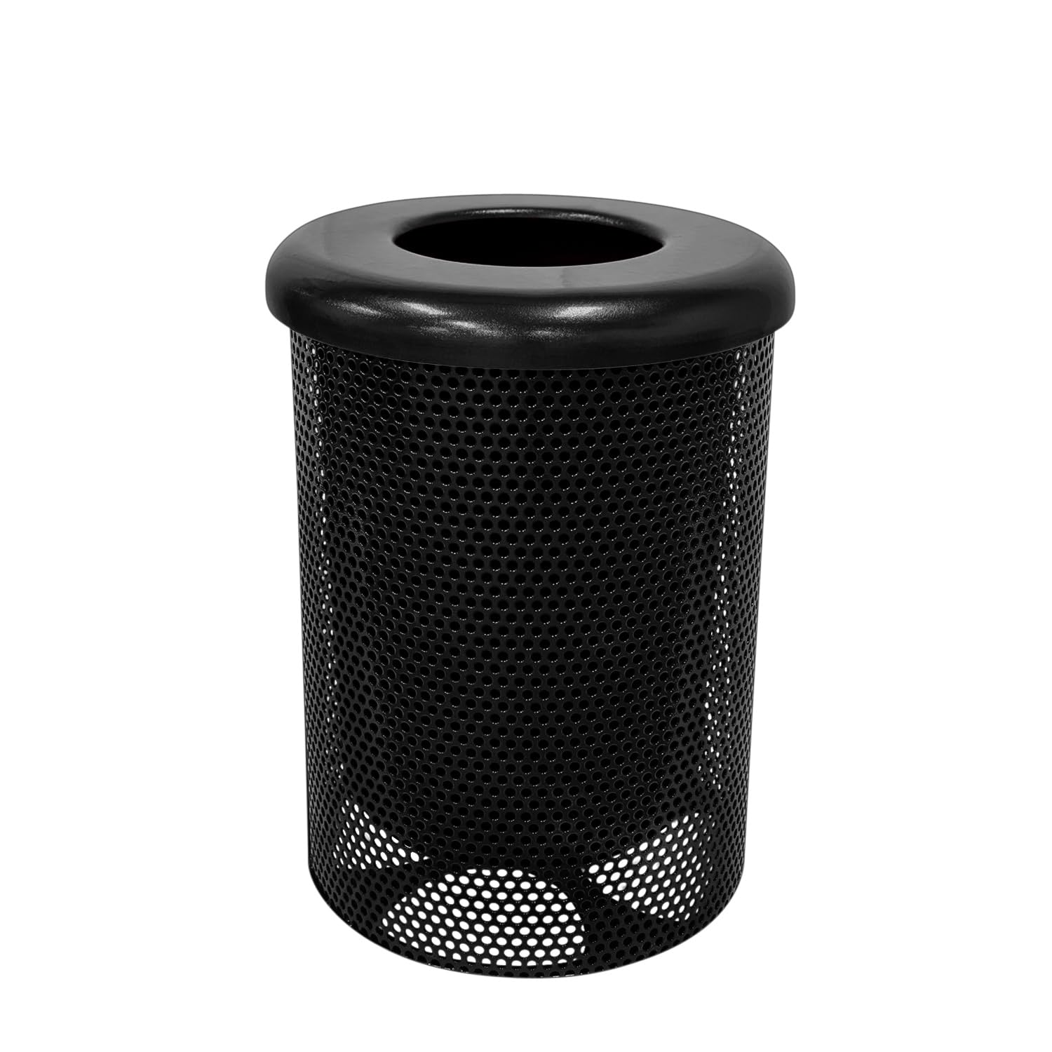 COATEDOUTDOORFURNITURE RFT-P-TXTBLK Heavy Duty Round Trash Receptacle with Flat Top, Liner