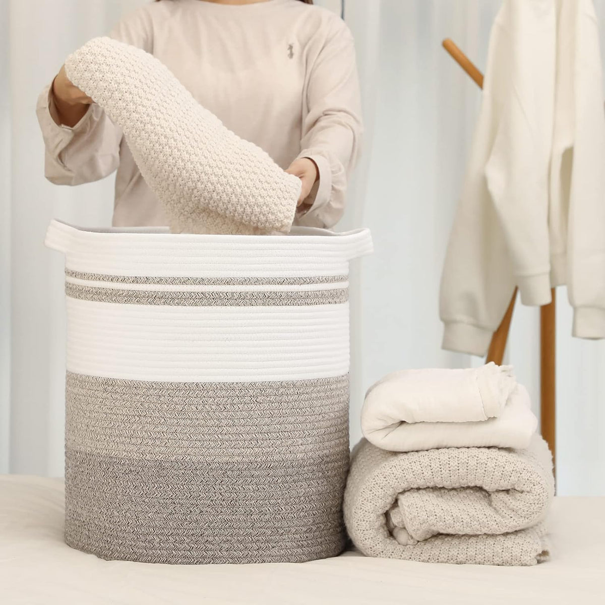 OIAHOMY 58L Laundry Baskets-Laundry Hamper, Storage Basket with Handles, Decorative Basket for