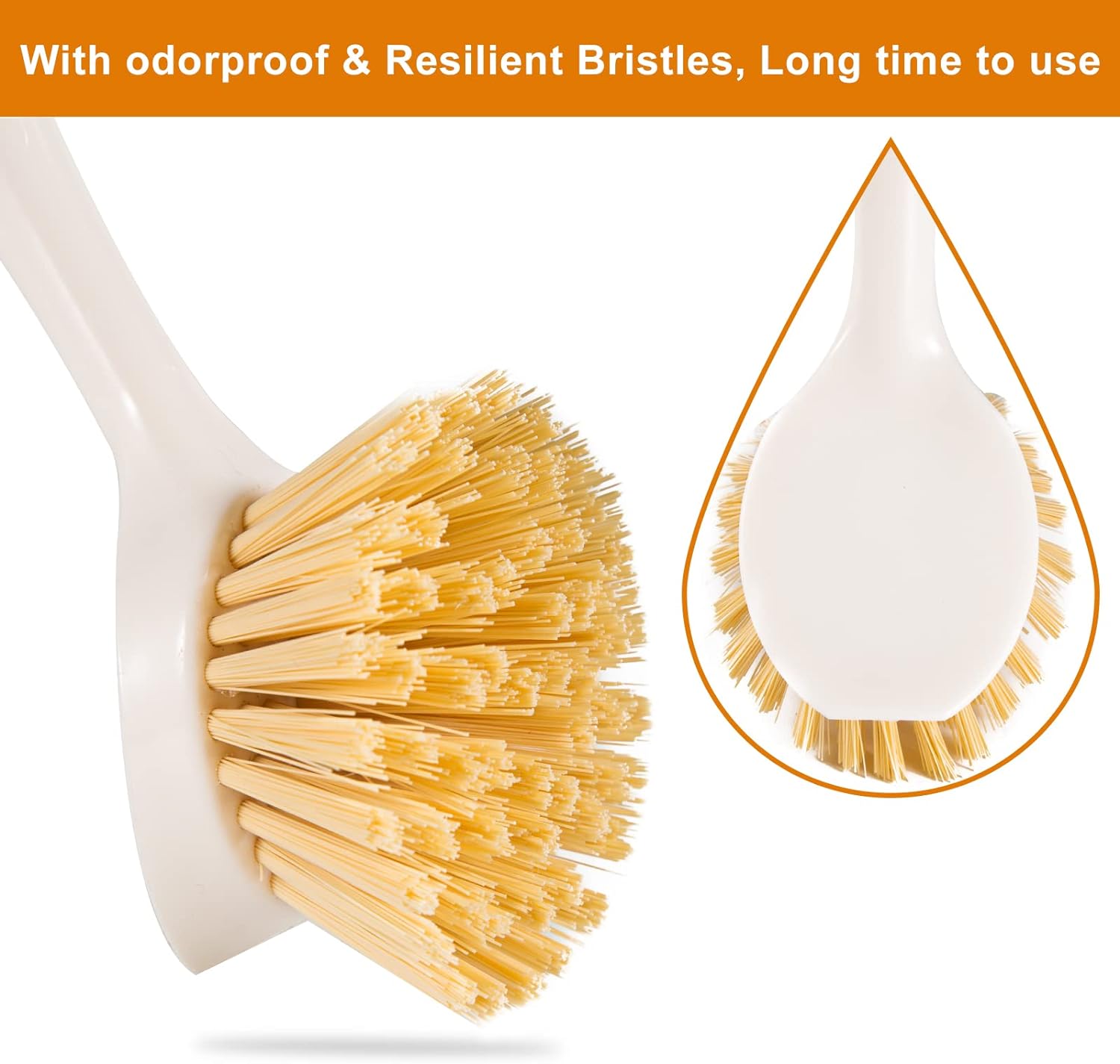 2 Pack Kitchen Dish Brushes with Bamboo Handle, Dish Scrubber Built-in Scraper, Scrub Brush for
